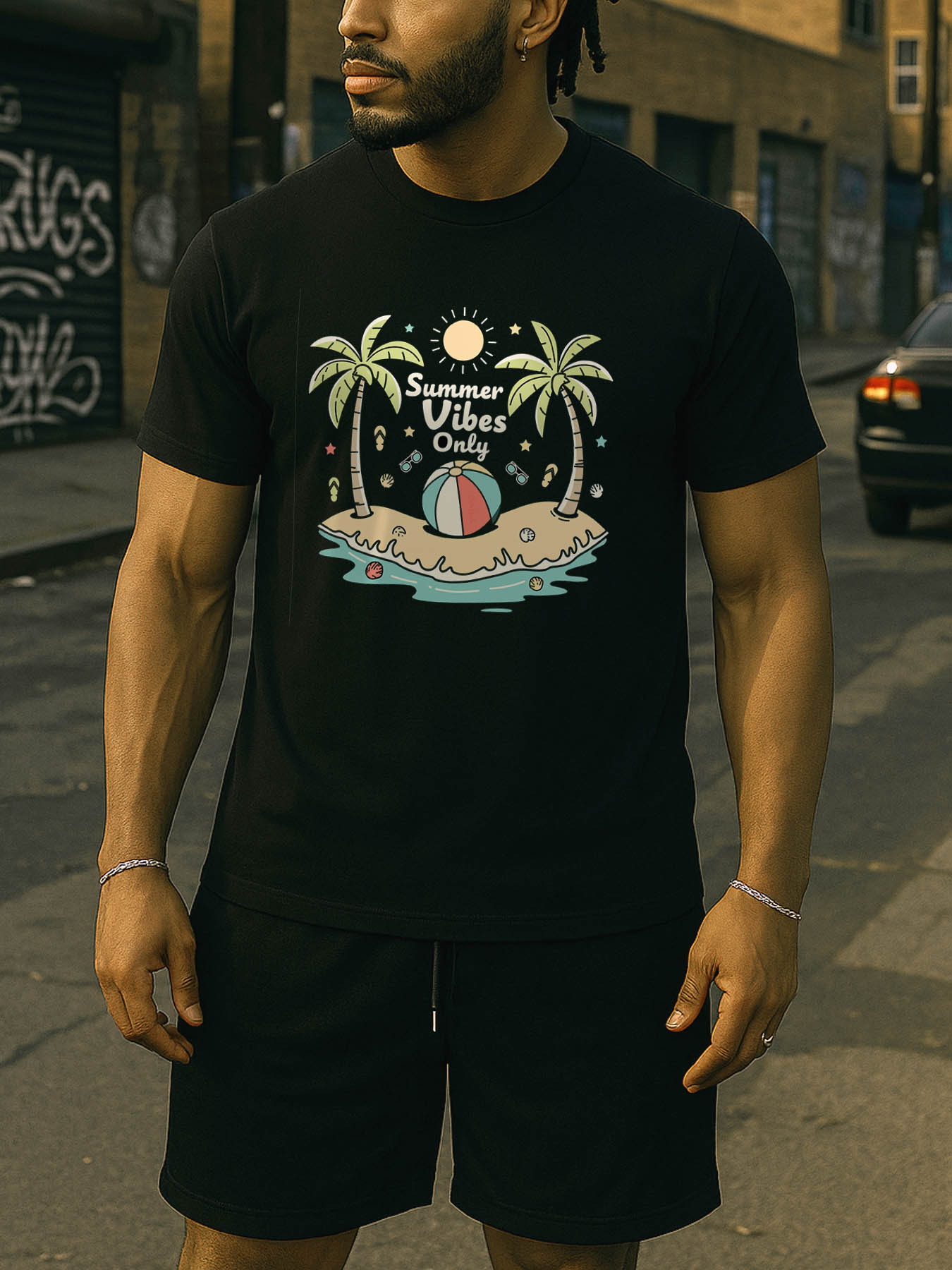 Men's 100% Cotton Printed RTTMALL T-Shirt, Casual Soft Smooth Beach Caribbean Island Summer Tees for Vacation Wear