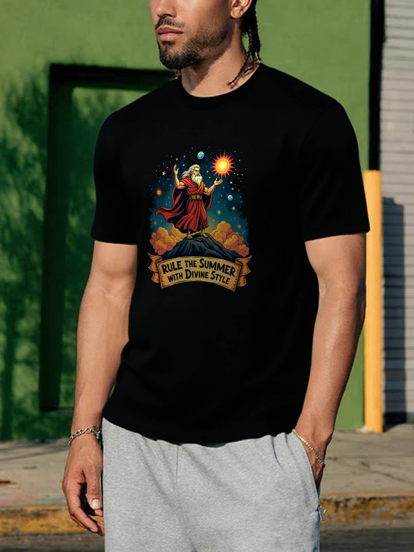 Men's 100% Cotton RTTMALL Printed T-Shirt, Caribbean Beach Island Summer Casual Tee