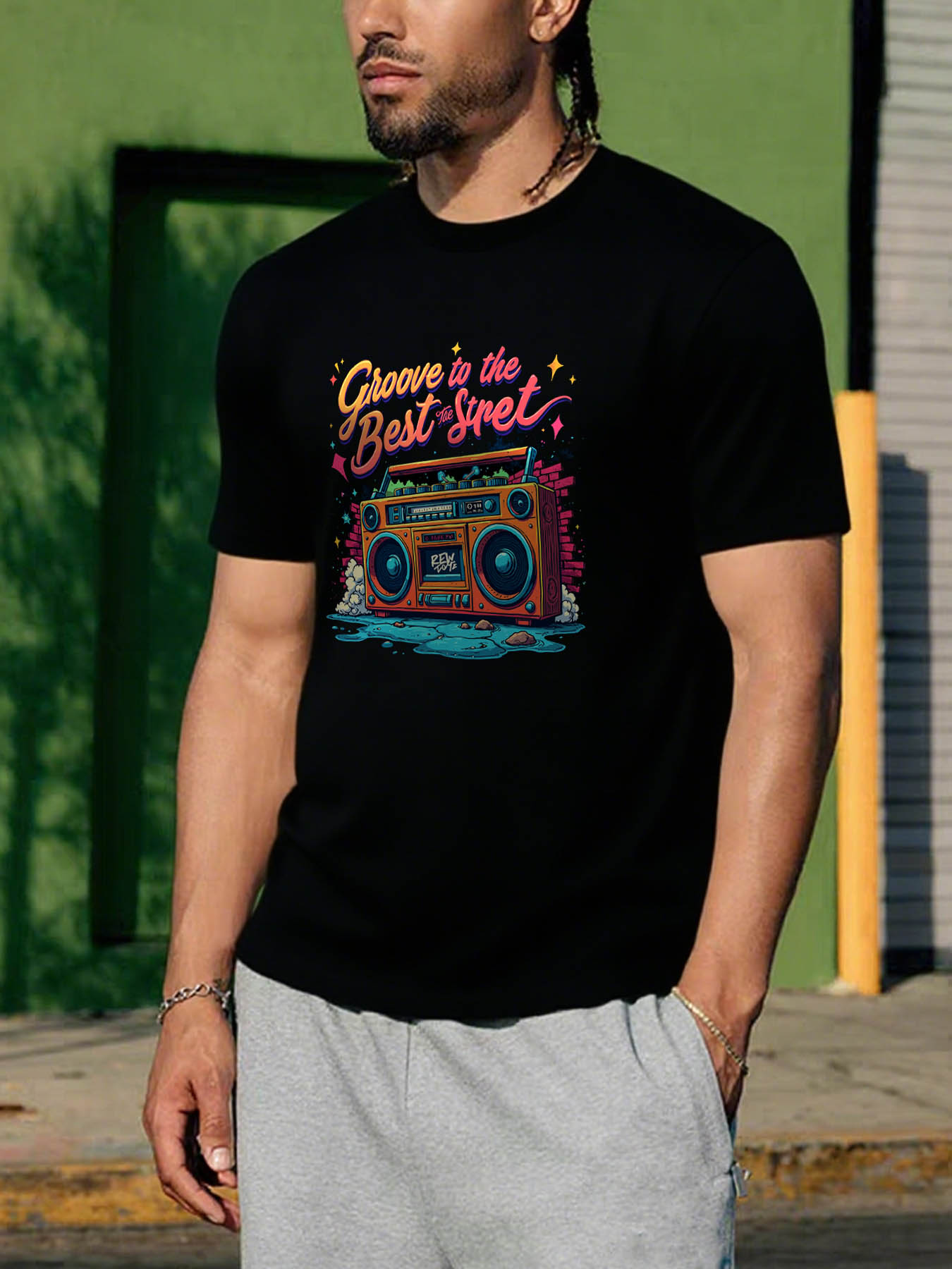 Men's RTTMALL Printed Cotton T-Shirt, Caribbean Island Beach Summer Casual Tee