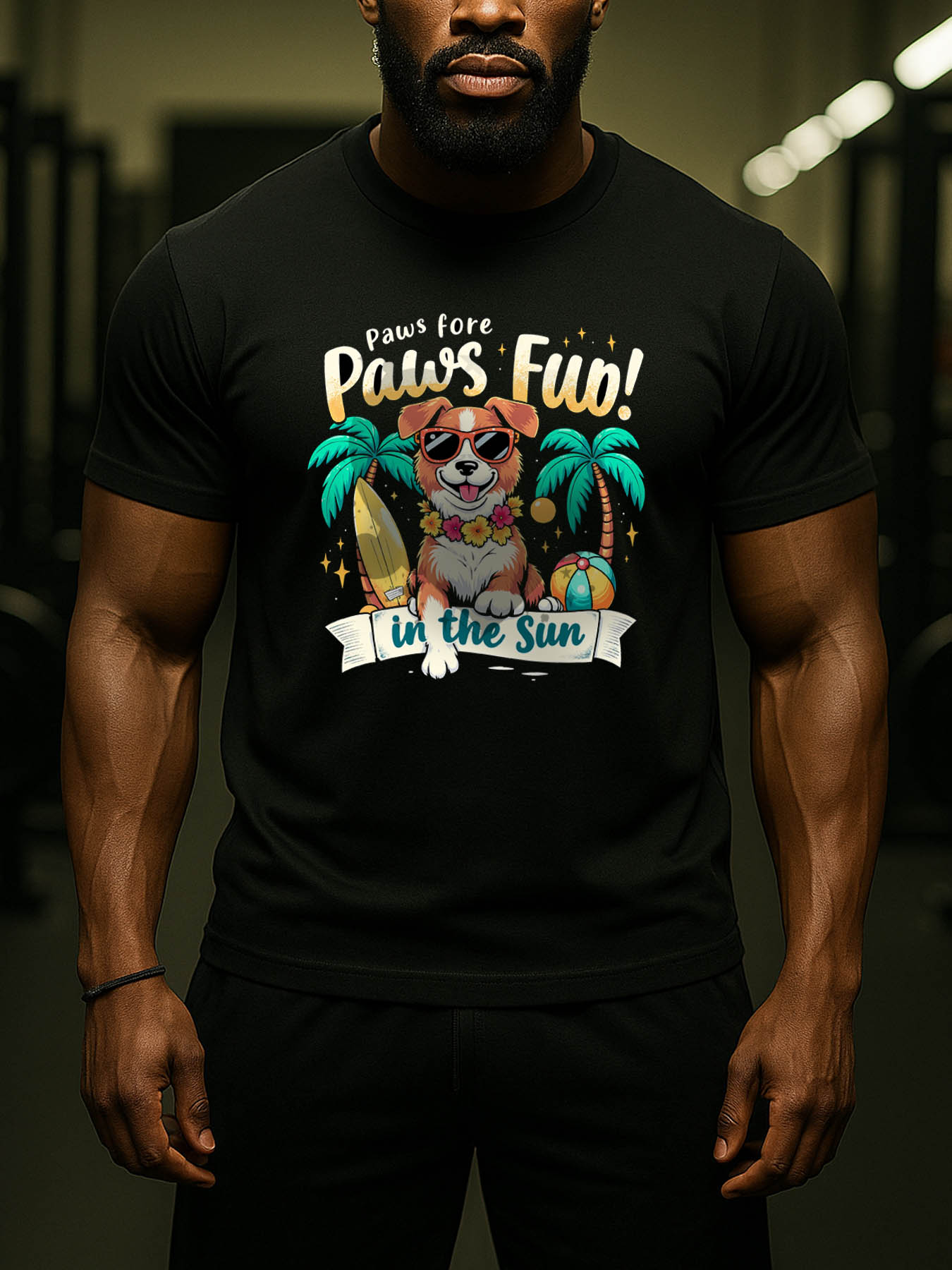 RTTMALL Caribbean Island Beach Casual Printed Cotton T-Shirts for Men with Dog Graphic Summer Casual Wear