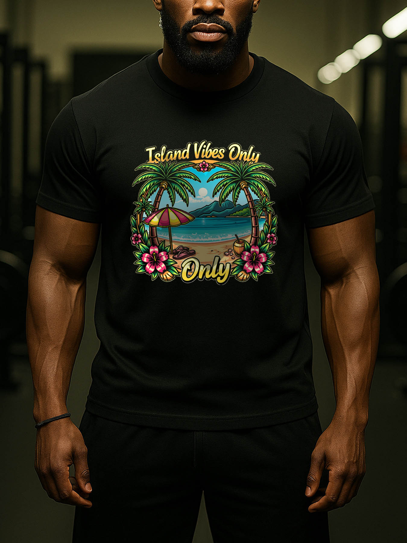 Men's 100% Cotton Quick Dry Breathable RTTMALL Printed Graphic T-Shirt, Caribbean Beach Island Summer Casual Tee