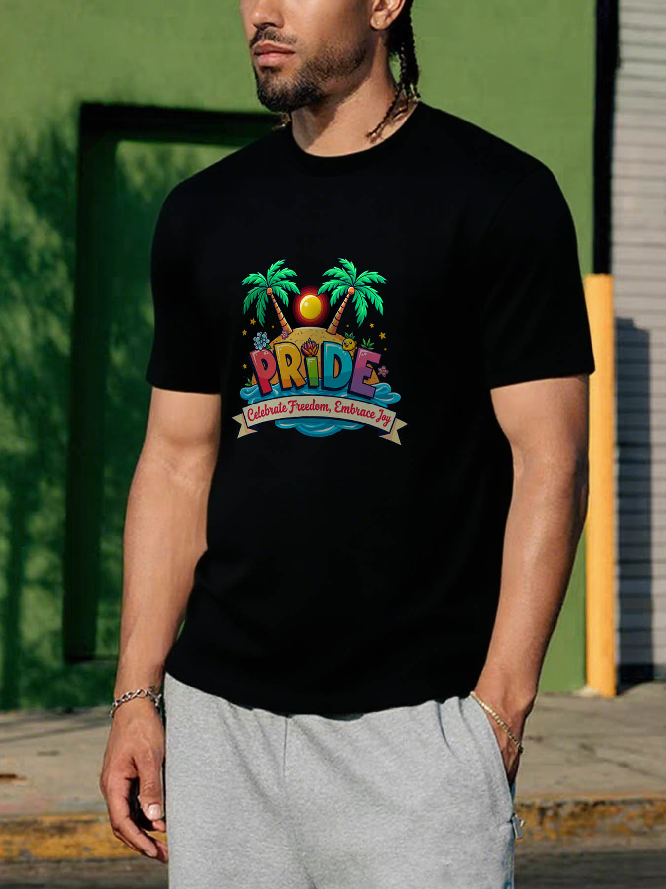 Men's 100% Cotton RTTMALL Printed T-Shirts, Caribbean Beach Island Casual Summer Tees for Relaxed Beachwear & Vacation Outfits