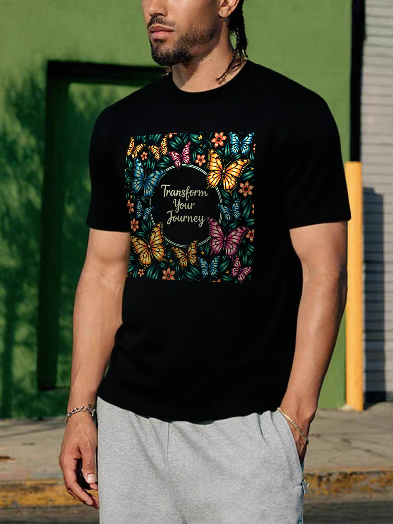 RTTMALL Caribbean Island Beach Print Casual Cotton Quick-Dry T-Shirts for Men