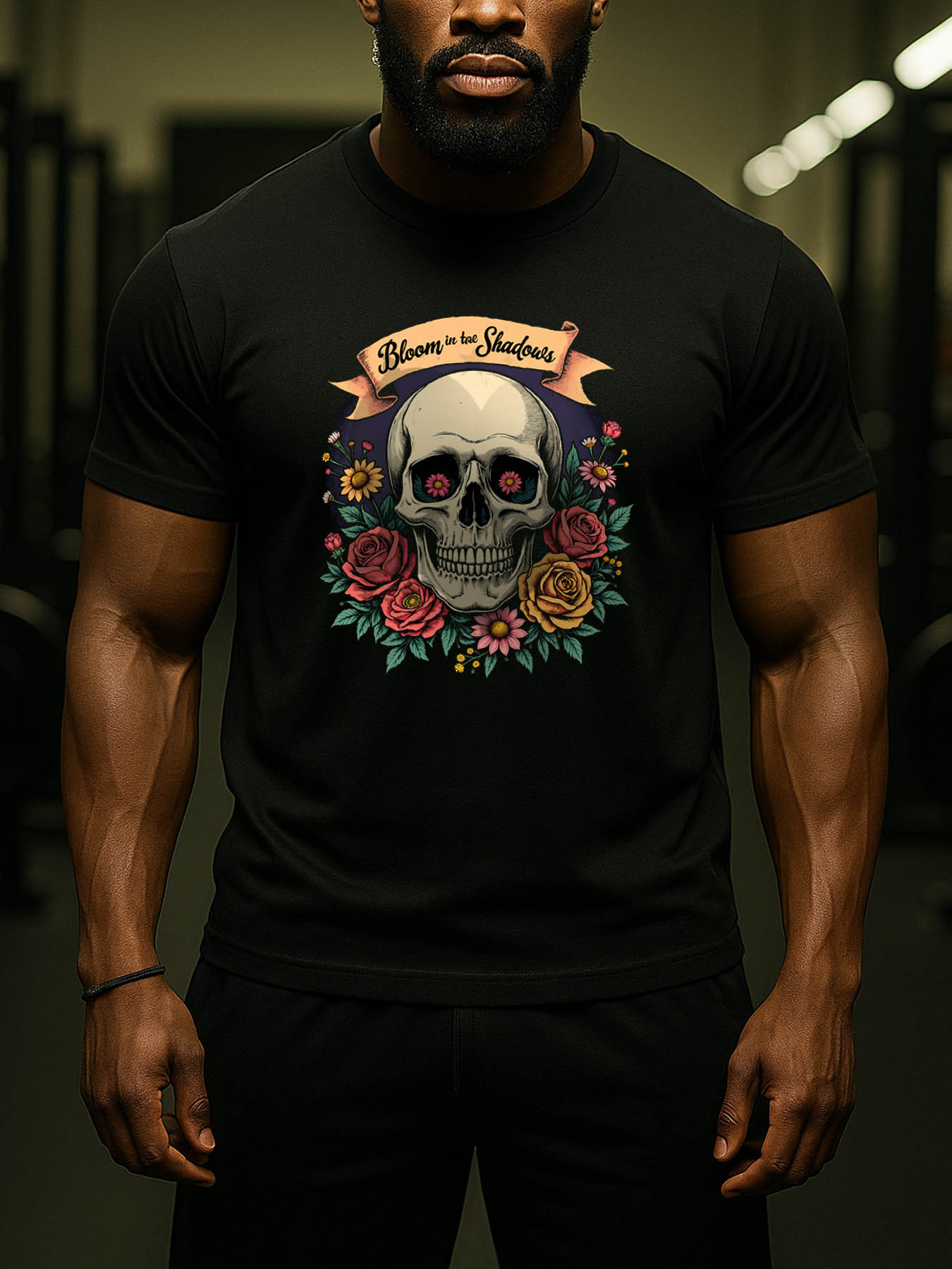Men's RTTMALL Printed Cotton T-Shirt, Vintage Skull Floral Beach Caribbean Island Summer Casual Breathable Machine Washable Short Sleeve Tees