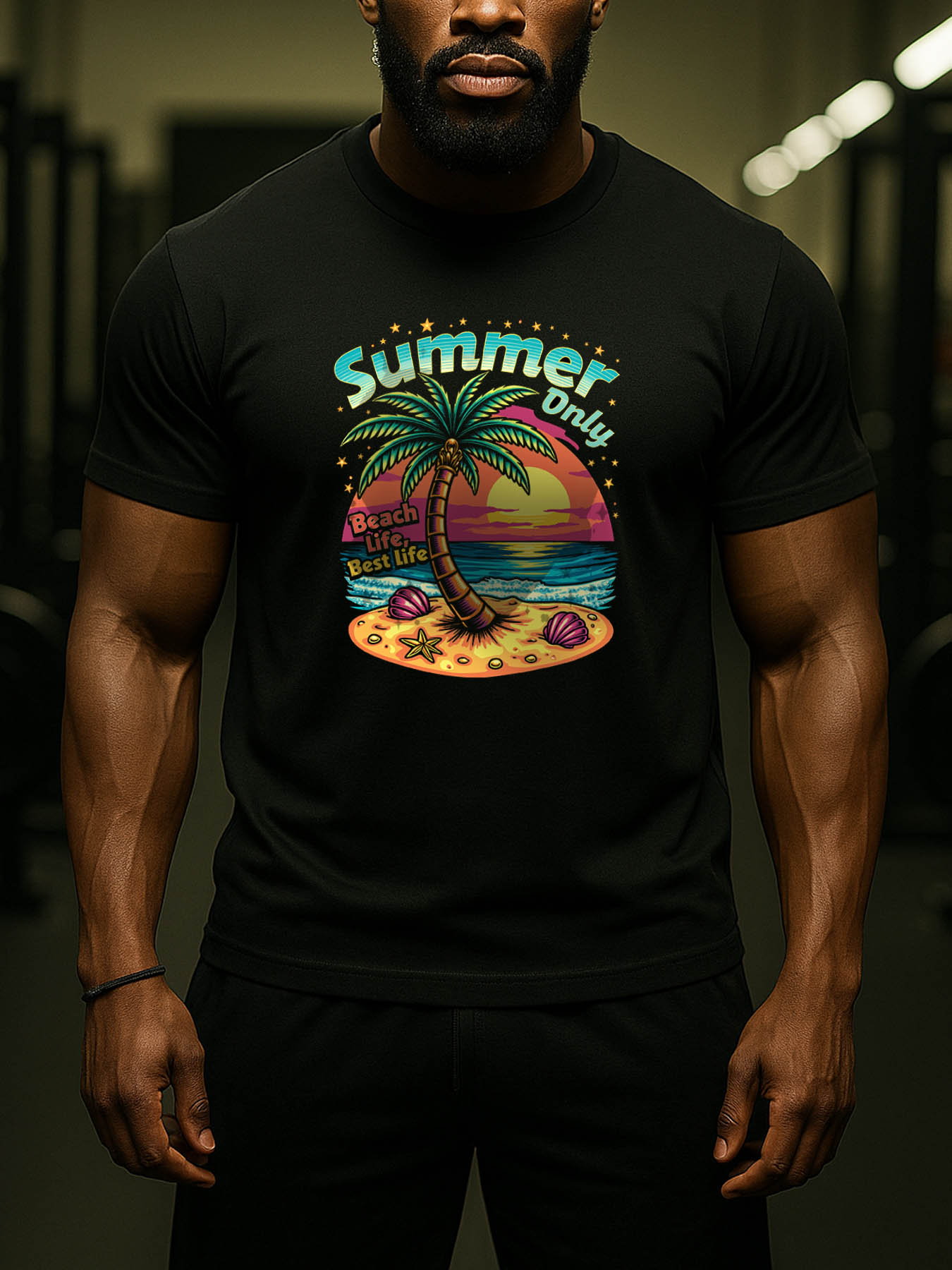 RTTMALL Caribbean Palm Tree Print Casual Cotton T-Shirts for Men, Breathable Beach Summer Graphic Tee for Vacation & Outdoor Activities