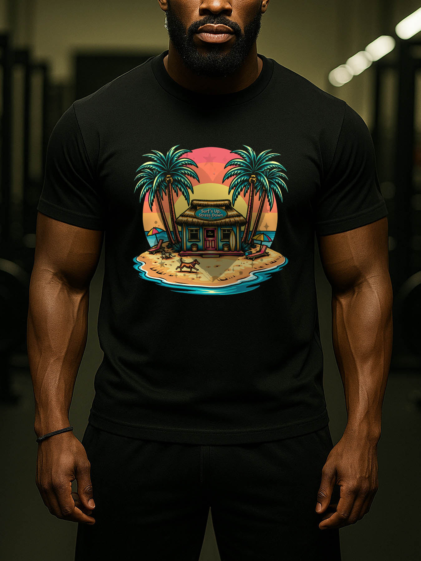 RTTMALL Caribbean Island Beach Print Casual Cotton Men's Summer T-Shirt