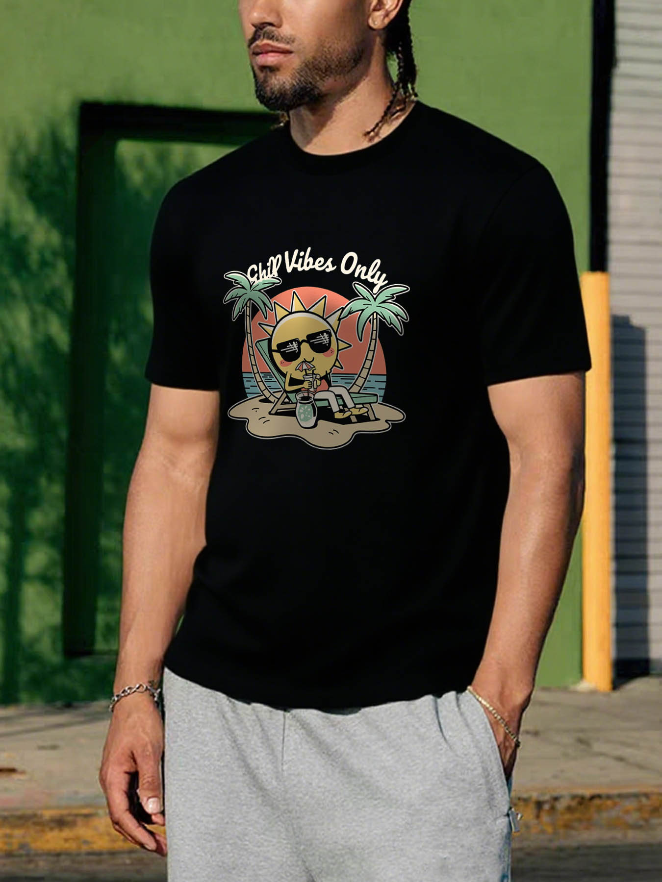 RTTMALL Caribbean Island Beach Printed Cotton Men's T-Shirts Casual Summer Graphic Tees