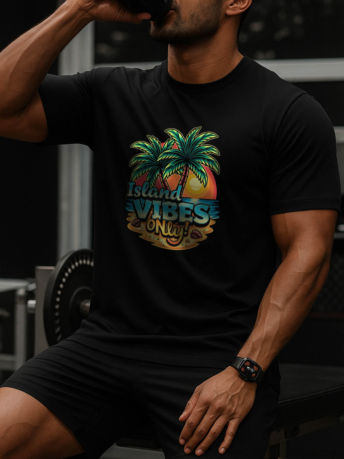 RTTMALL Caribbean Island Beach Casual Printed Cotton T-Shirts for Men, Breathable Quick Dry Summer Vacation Tee for Gym Basketball Outdoor Sports