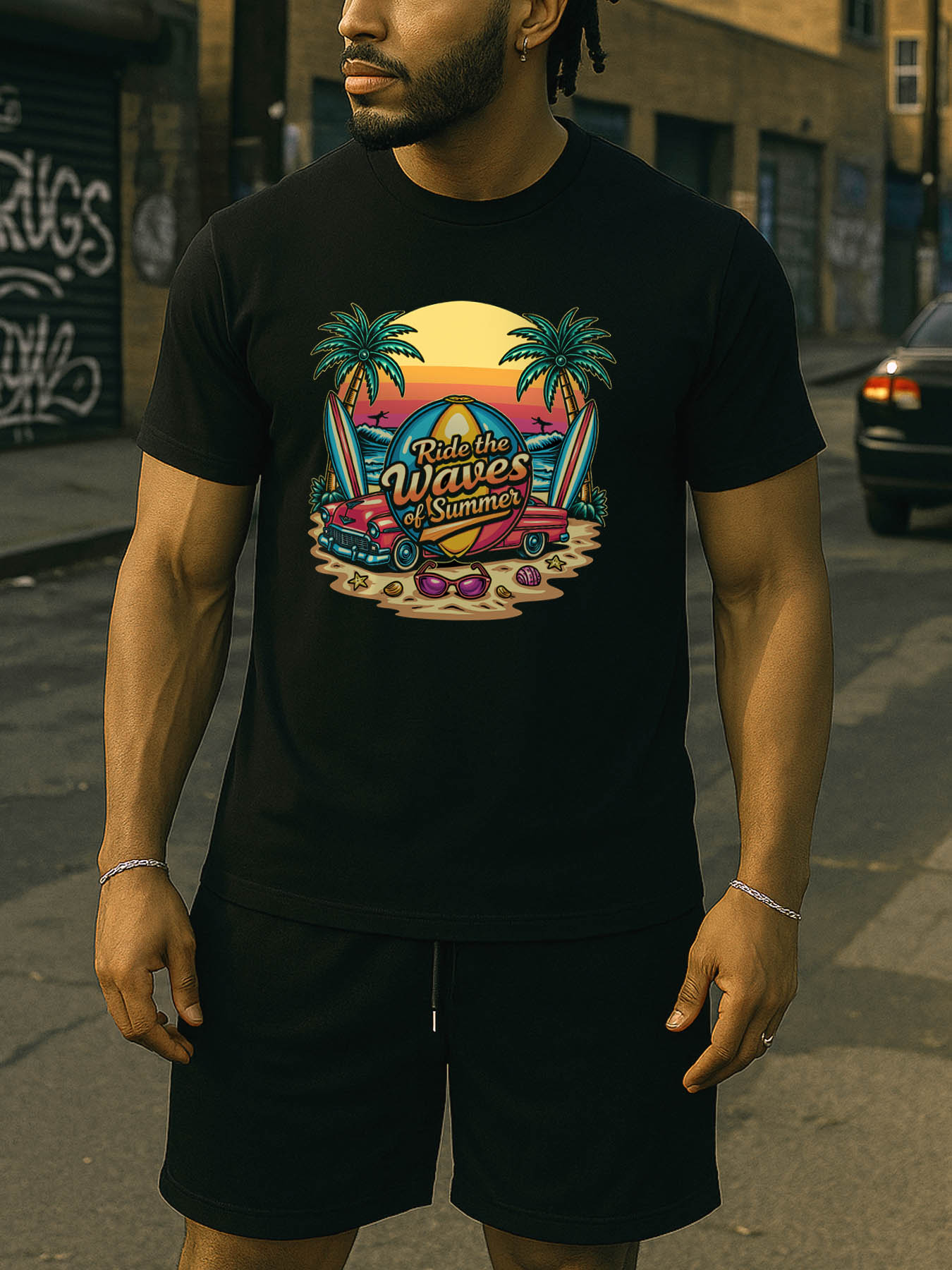 RTTMALL Caribbean Island Beach Print Casual Summer Cotton T-Shirts for Men