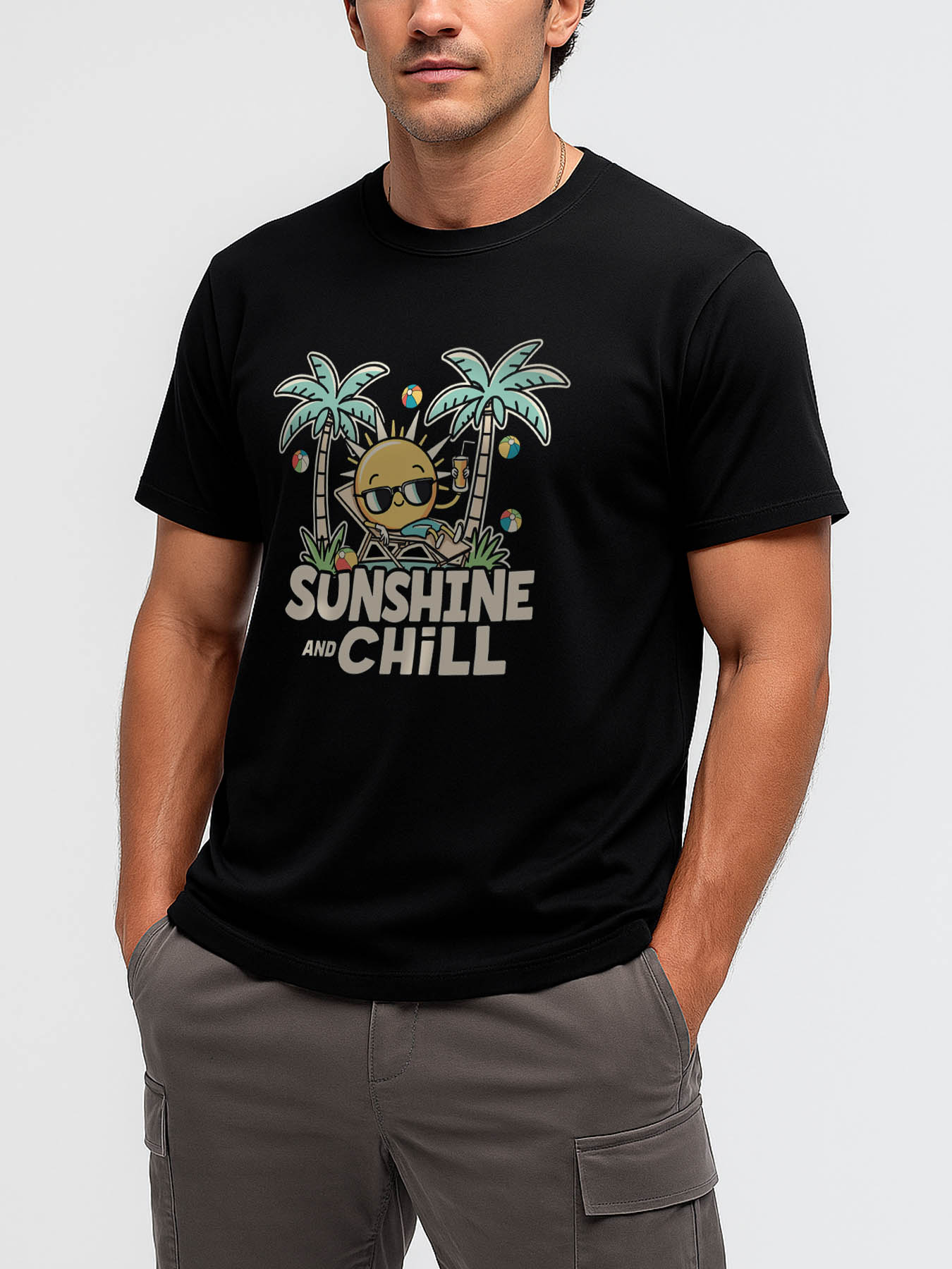 RTTMALL Caribbean Vacation Island Beach Printed Casual Mens Cotton T-Shirt for Summer Vacation Casual Wear