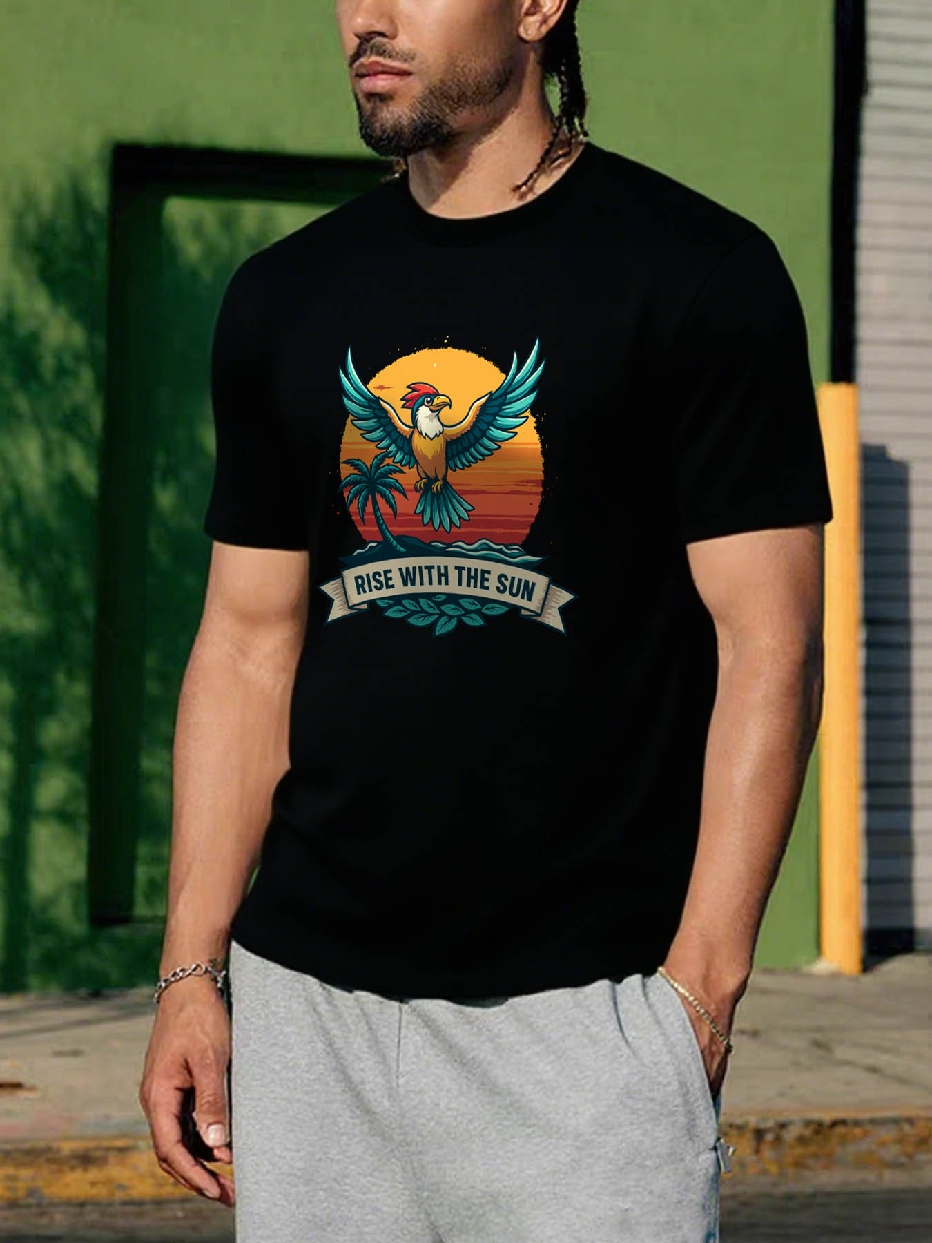Men's 100% Cotton Casual Printed RTTMALL T-Shirt, Soft Comfortable Machine Washable Beach Caribbean Island Summer Tee