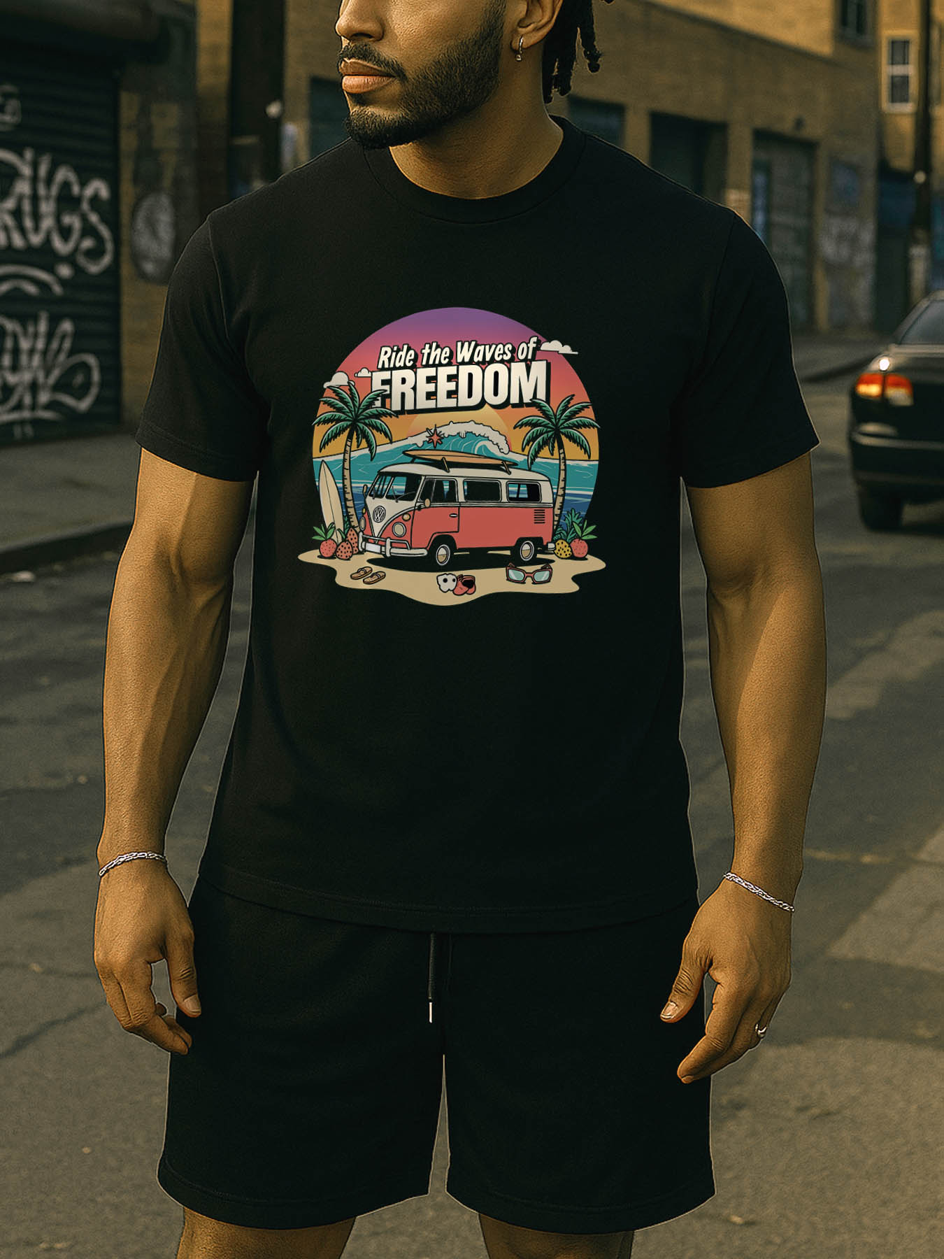 RTTMALL Caribbean Vacation Printed Cotton T-Shirts for Men, Vintage Beach Island Tree Casual Summer Tees for Outdoor