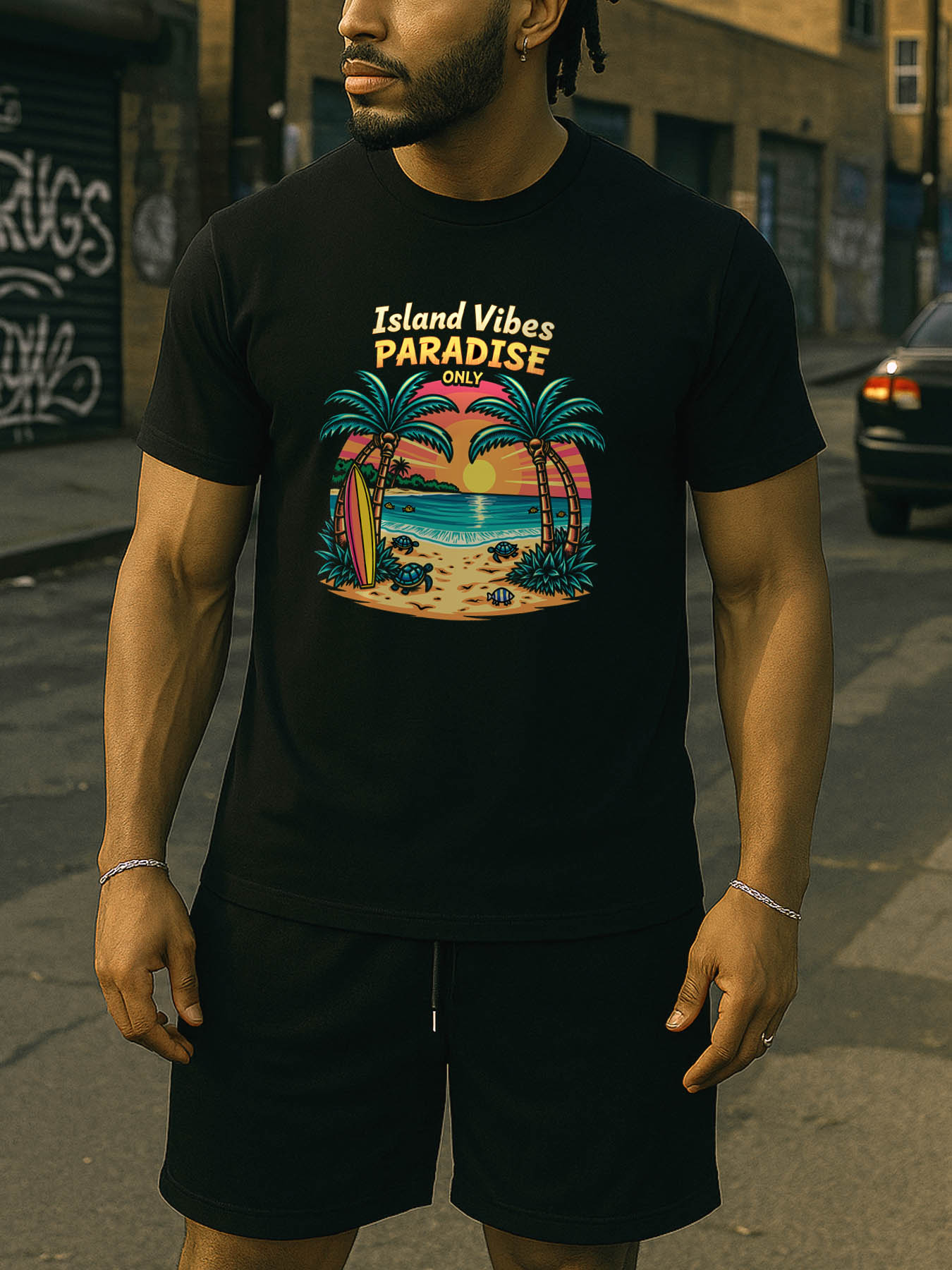 RTTMALL Caribbean Island Vacation Printed Cotton T-Shirts for Men, Breathable Quick Dry Beach Summer Casual Tees