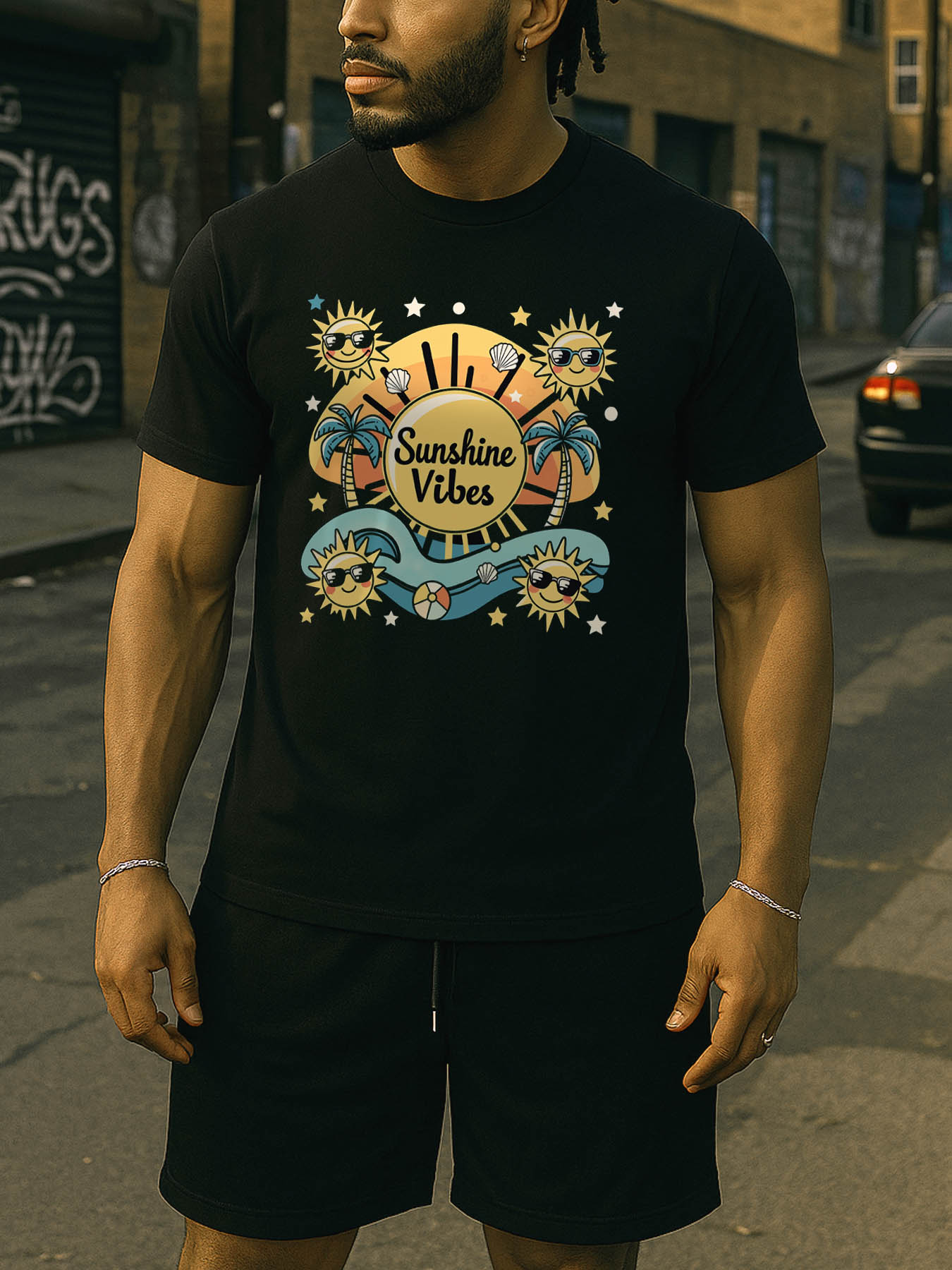 Men's RTTMALL Printed Cotton T-Shirts, Soft Breathable Beach Casual Tees with Caribbean Island Geometric Patterns, Machine Washable Comfortable Everyday Wear for Summer Getaways