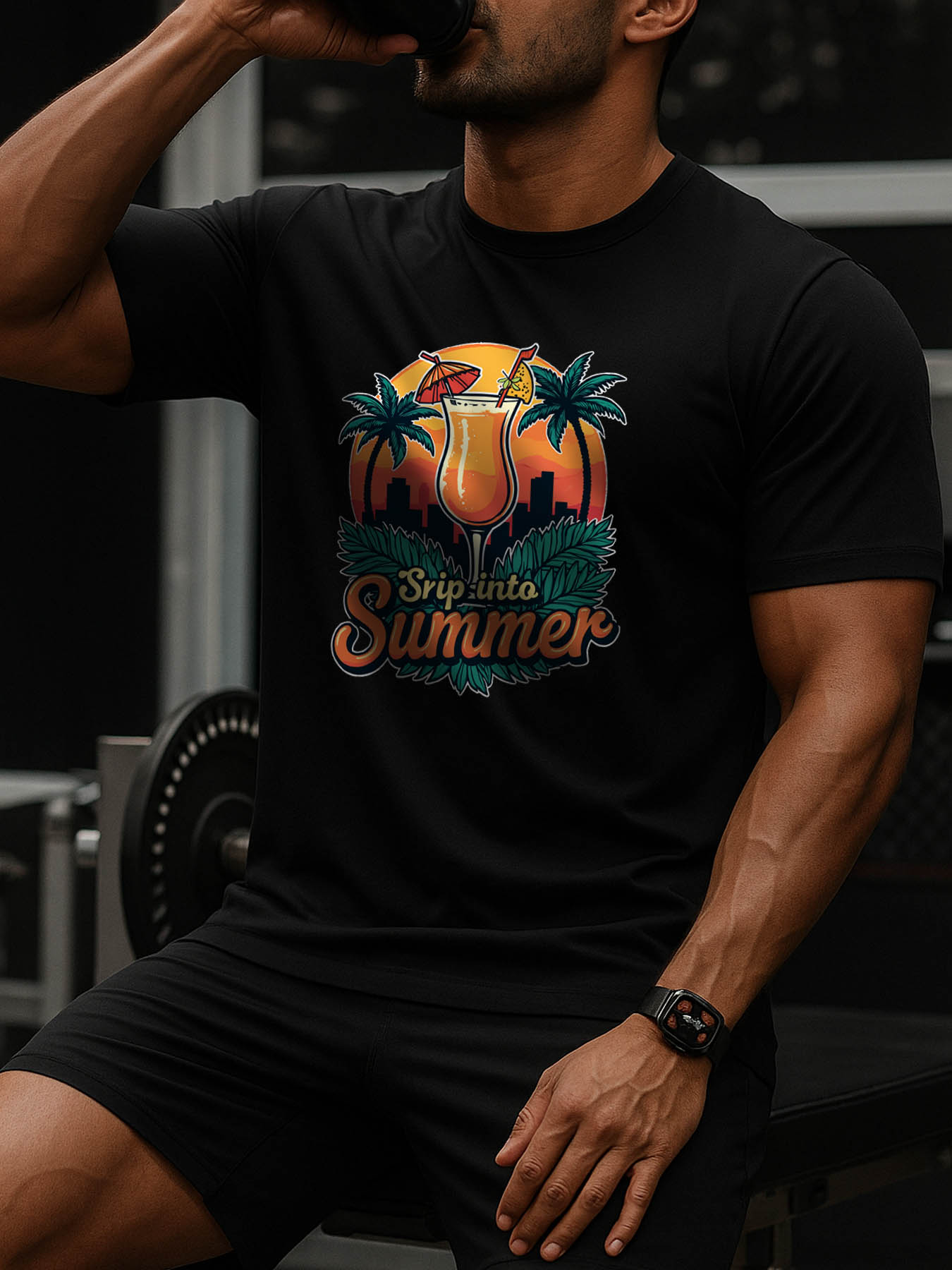 RTTMALL Caribbean Vacation Printed Cotton T-Shirts for Men, Soft Breathable Beach Casual Summer Tees with Cocktail & Island Graphic Prints