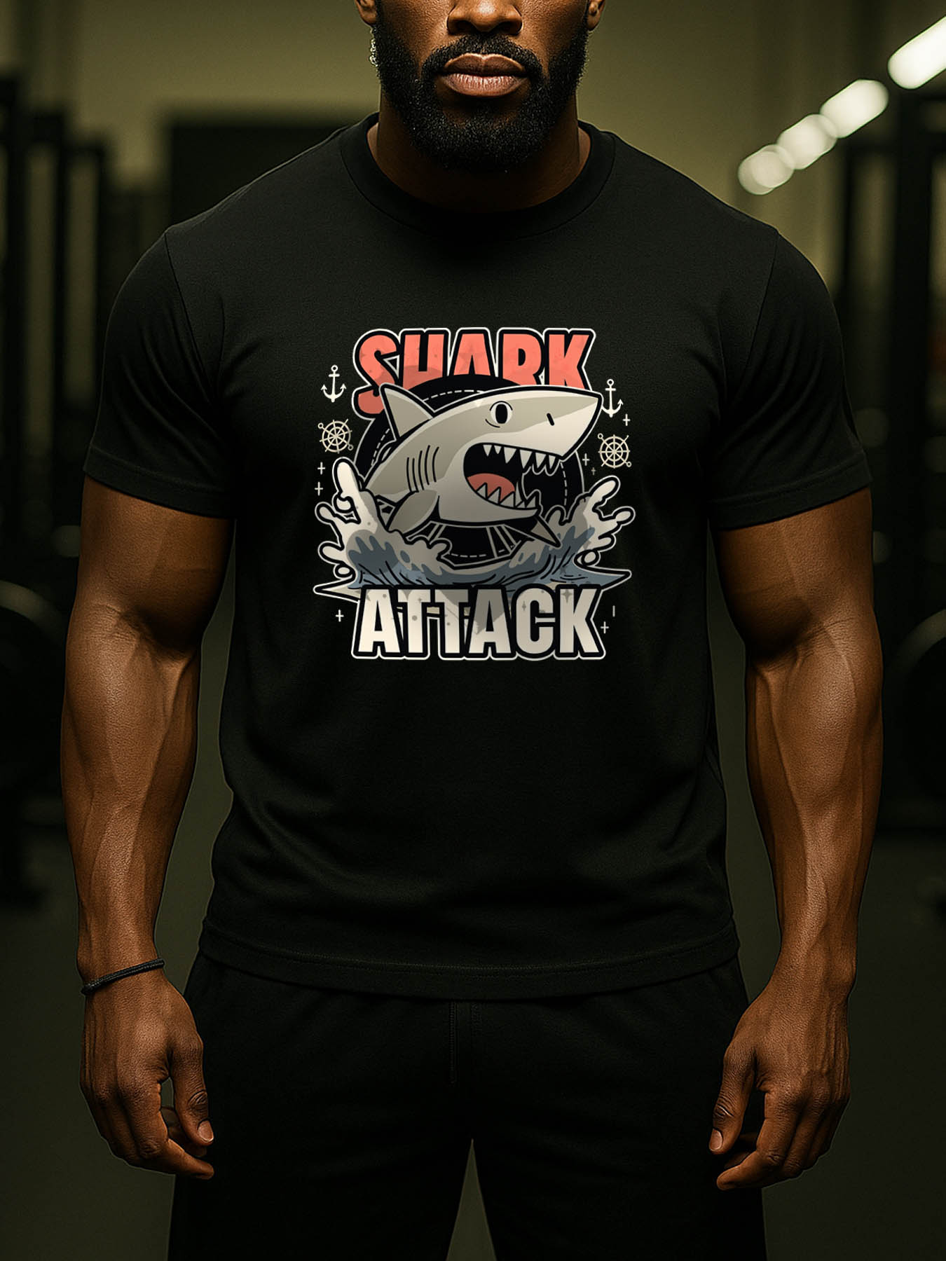 RTTMALL Caribbean Island Beach Vacation Casual Printed Cotton T-Shirts for Men with Vintage Shark Graphic Summer Vacation Outdoor Wear