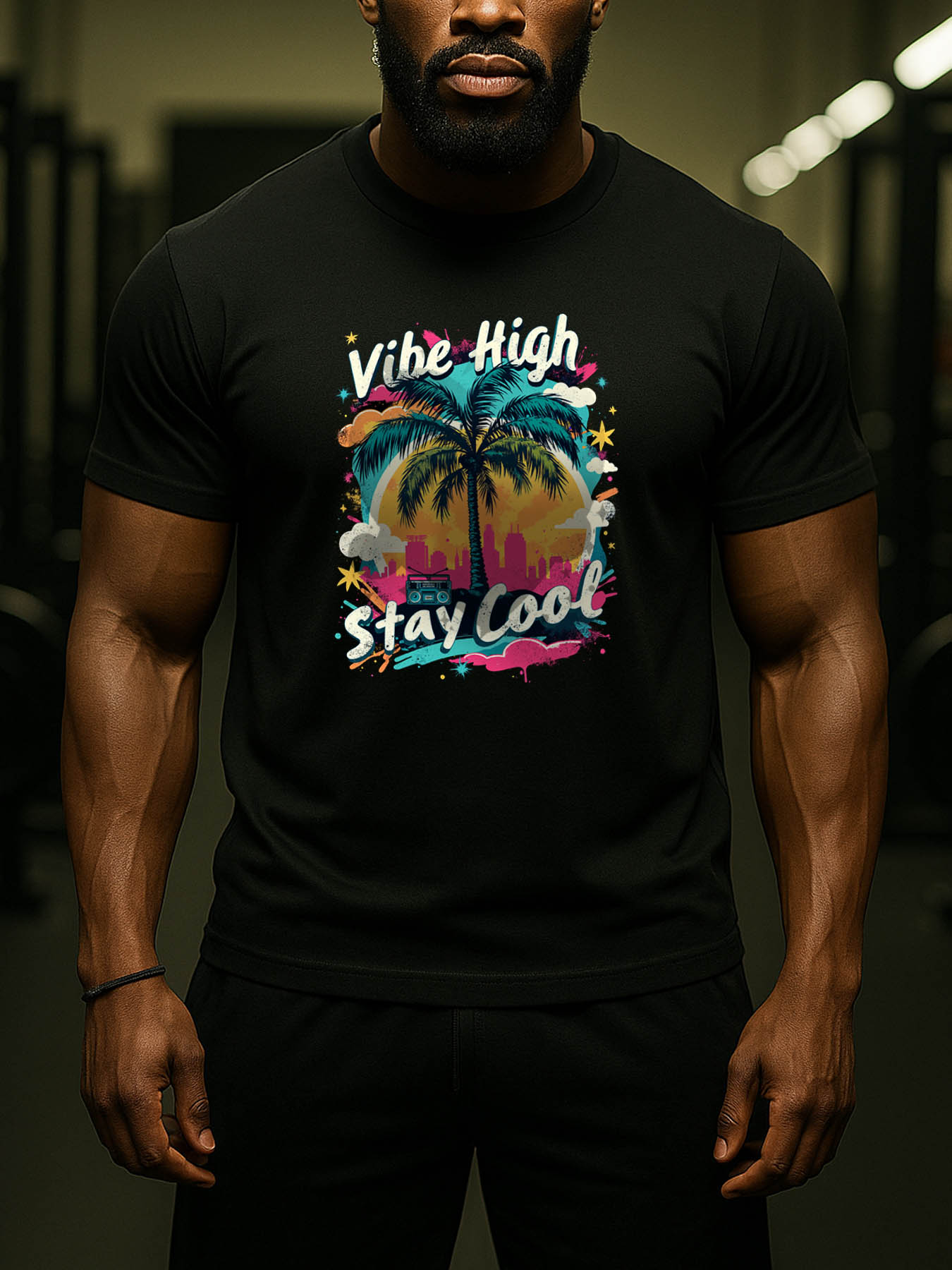 Men's 100% Cotton Casual RTTMALL Printed T-Shirts, Caribbean Island Beach Summer Short Sleeve Tees