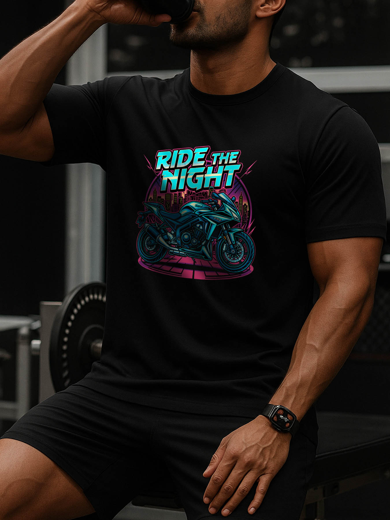 RTTMALL Caribbean Island Vacation Printed Cotton T-Shirts for Men, Casual Beach Summer Short Sleeve Tees with Classic Motorbike Graphic Design