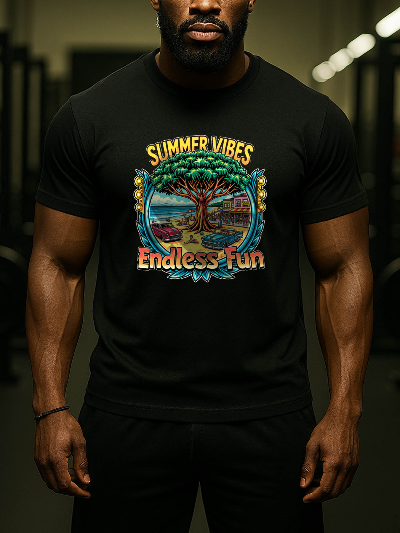 RTTMALL Caribbean Island Beach Print Cotton Casual Summer T-Shirt for Men