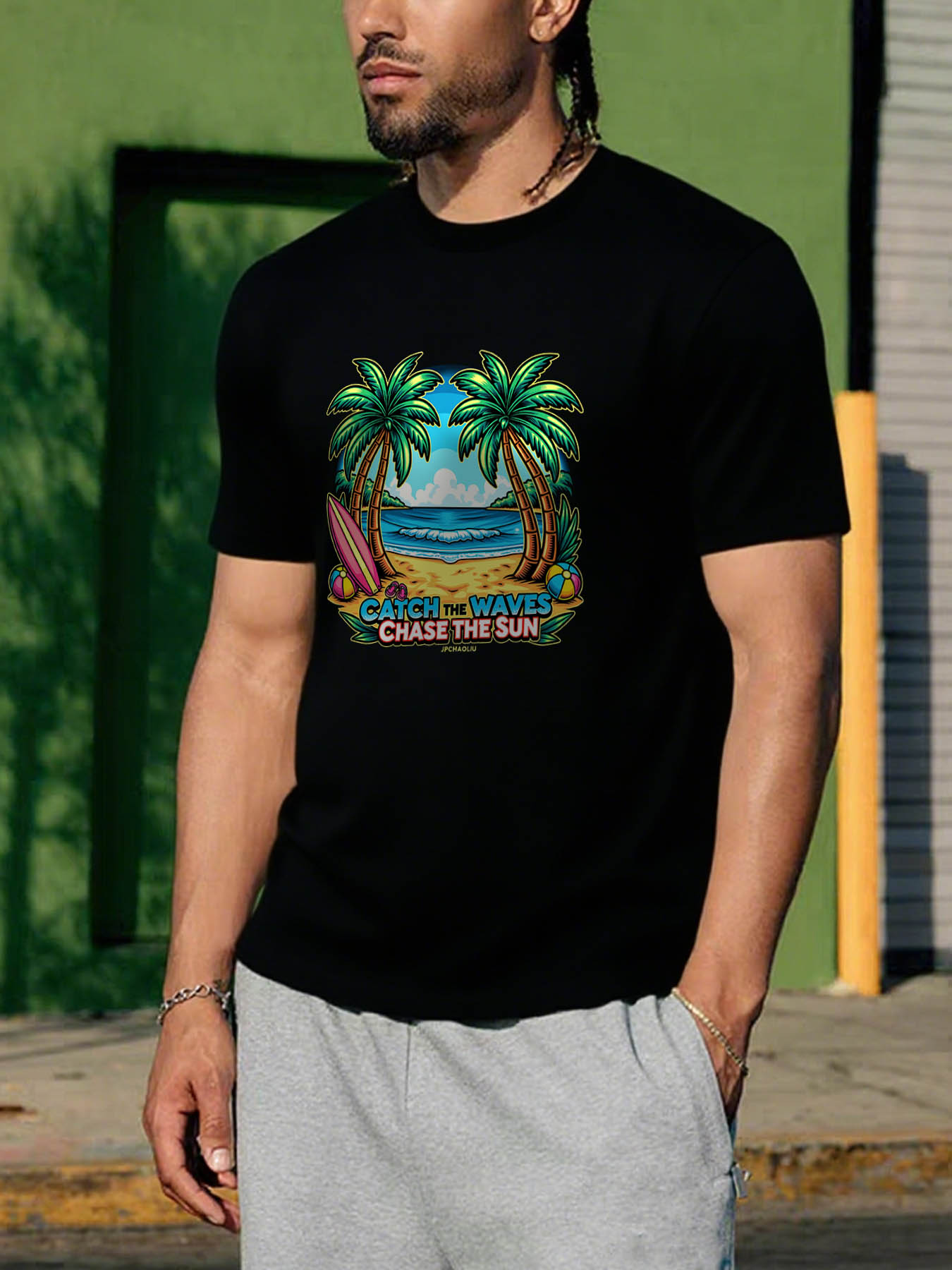 Men's 100% Cotton Casual RTTMALL Printed T-Shirts, Caribbean Beach Island Summer Comfort Tee for Vacation