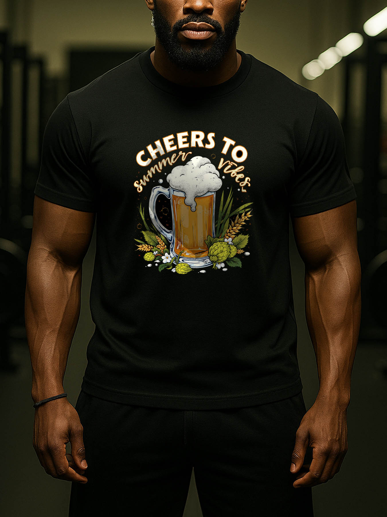 RTTMALL Caribbean Island Beach Casual Beer Mug Print Cotton Pocket T-Shirts for Men