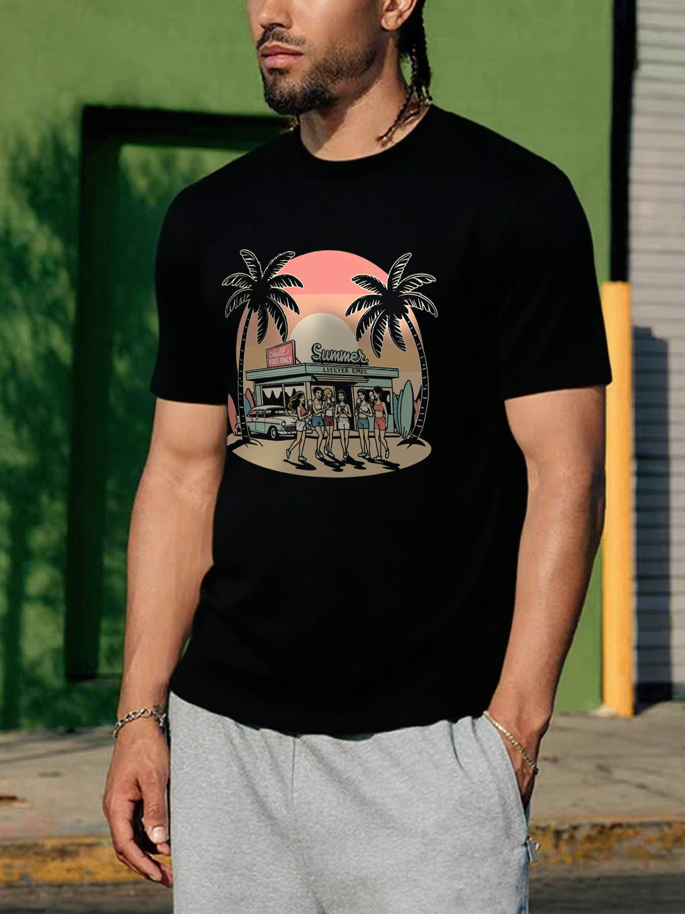 RTTMALL Caribbean Island Beach Print Casual Cotton T-Shirts for Summer Vacation