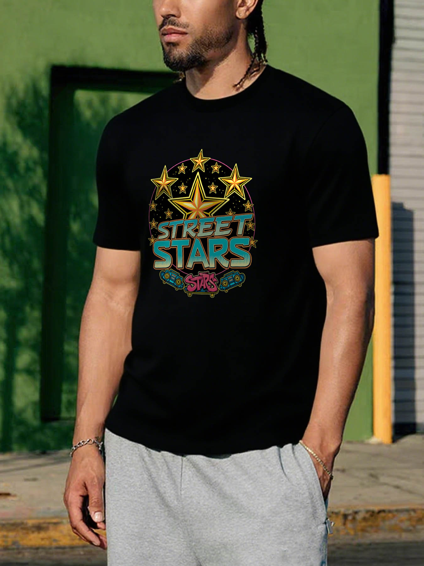 Caribbean RTTMALL Printed Cotton T-Shirts for Men, Beach Island Casual Summer Tees with Gold Star Details, Machine Washable
