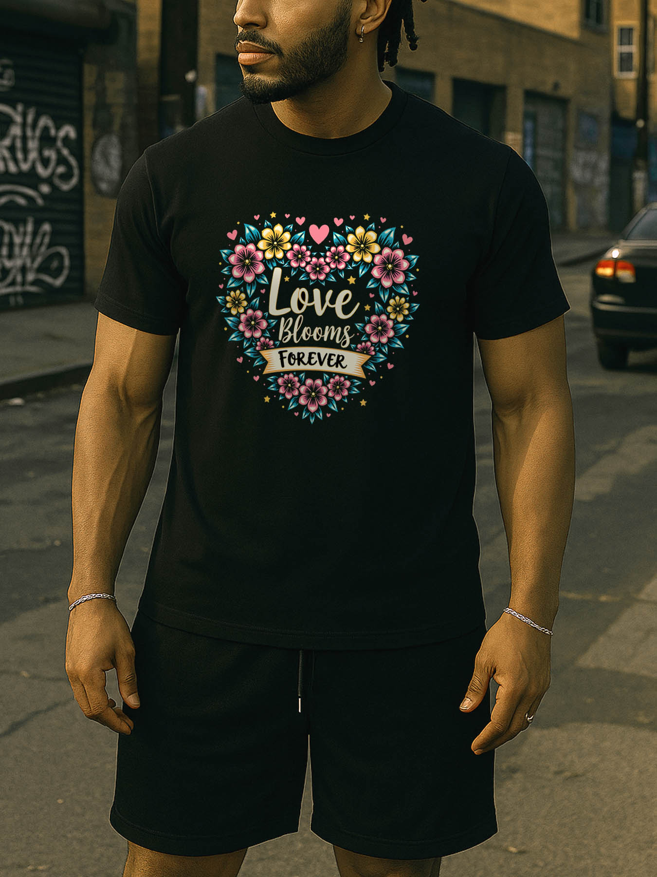 RTTMALL Caribbean Island Beach Printed Cotton Casual T-Shirt for Men, Black Yellow Fun Summer Graphic Tees, Machine Washable