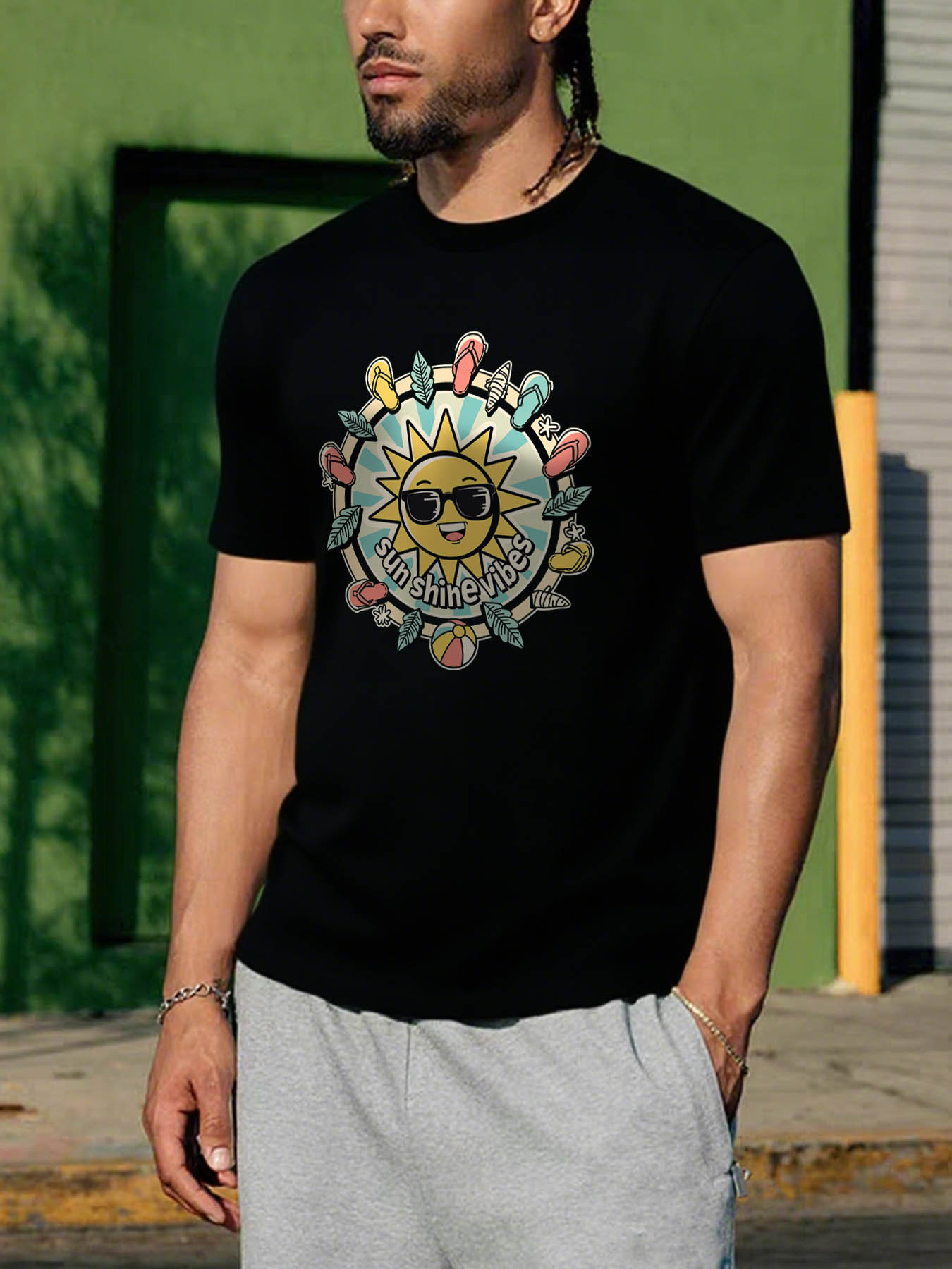 Men's 100% Cotton Casual Printed T-Shirt, RTTMALL Caribbean Beach Island Summer Tee for Gift & Home Wear