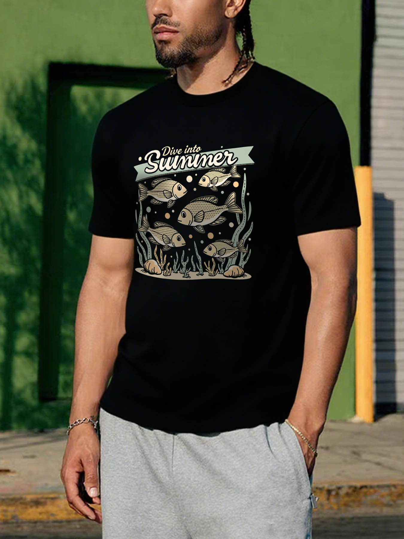 RTTMALL Caribbean Island Vacation Casual Printed 100% Cotton Beach Summer Tee Shirt for Men