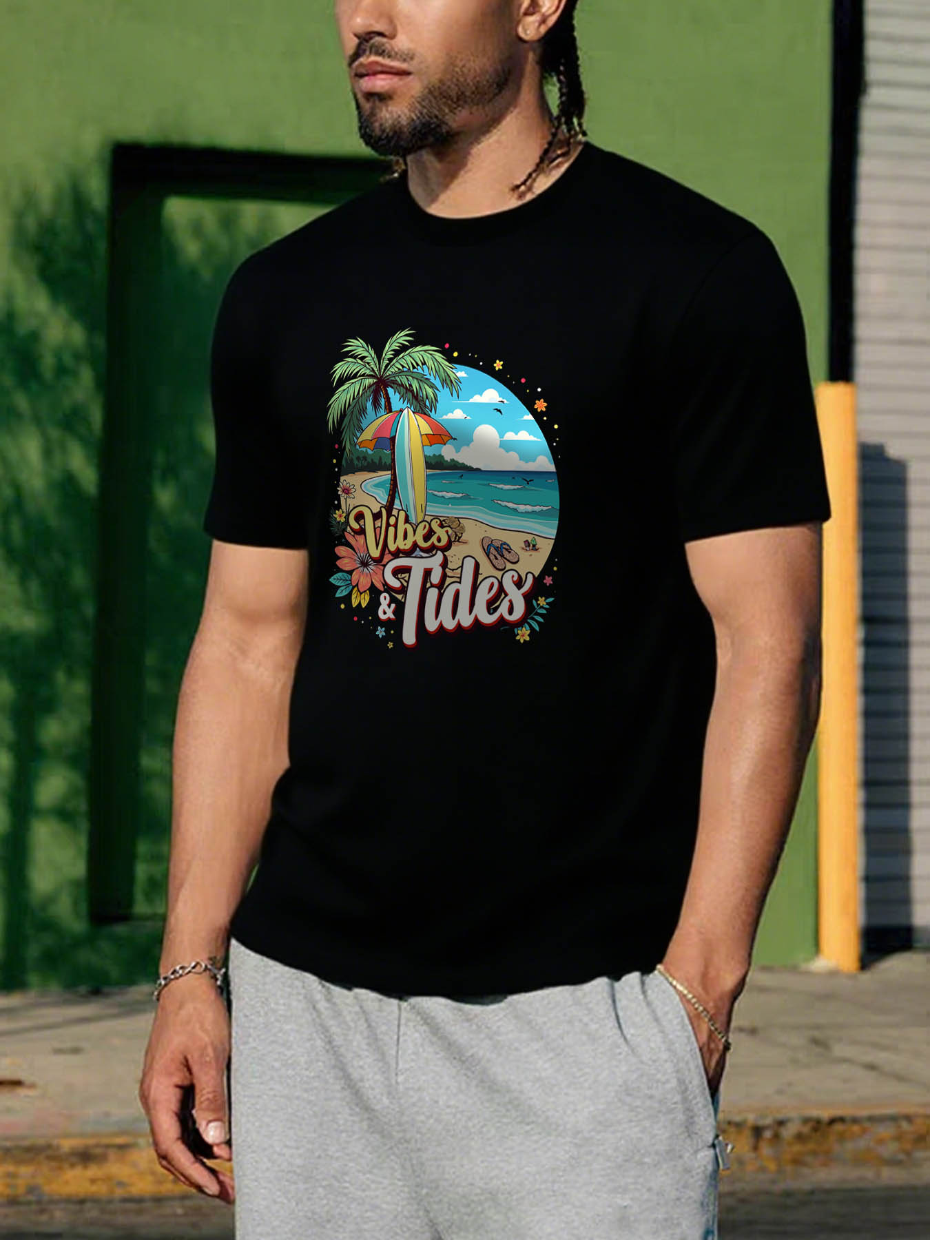 Caribbean RTTMALL Beach Printed Cotton T-Shirts for Men Casual Summer Island Wear