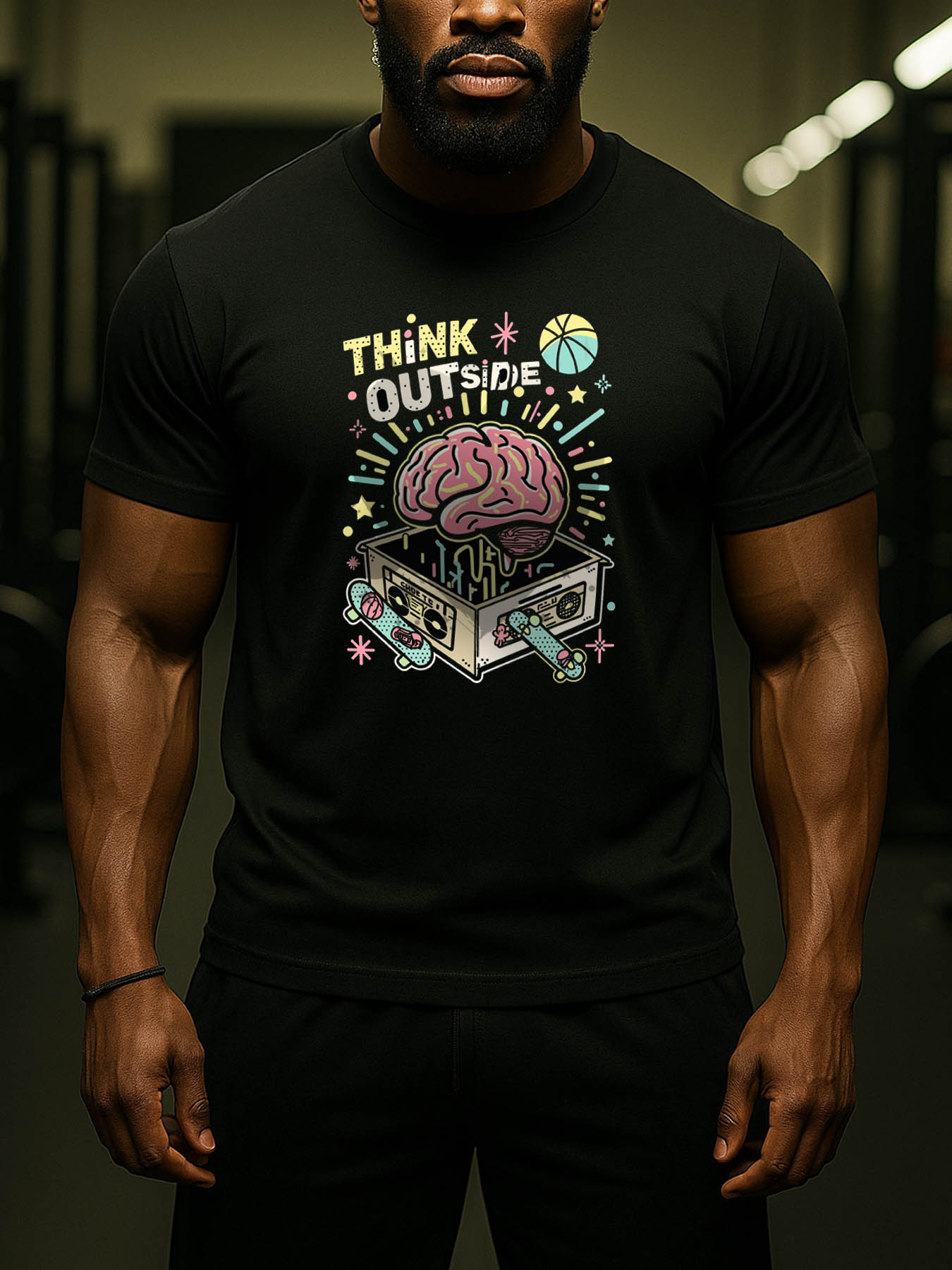 RTTMALL Caribbean Island Beach Printed Cotton Casual T-Shirts for Men, Breathable Summer Vacation Graphic Tees with Vibrant Brain-Stripe Designs