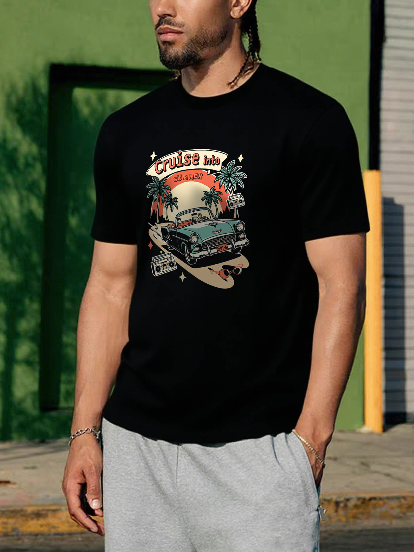 Caribbean RTTMALL Beach Printed Casual Cotton T-Shirts for Men Summer Island Vacation Casual Wear