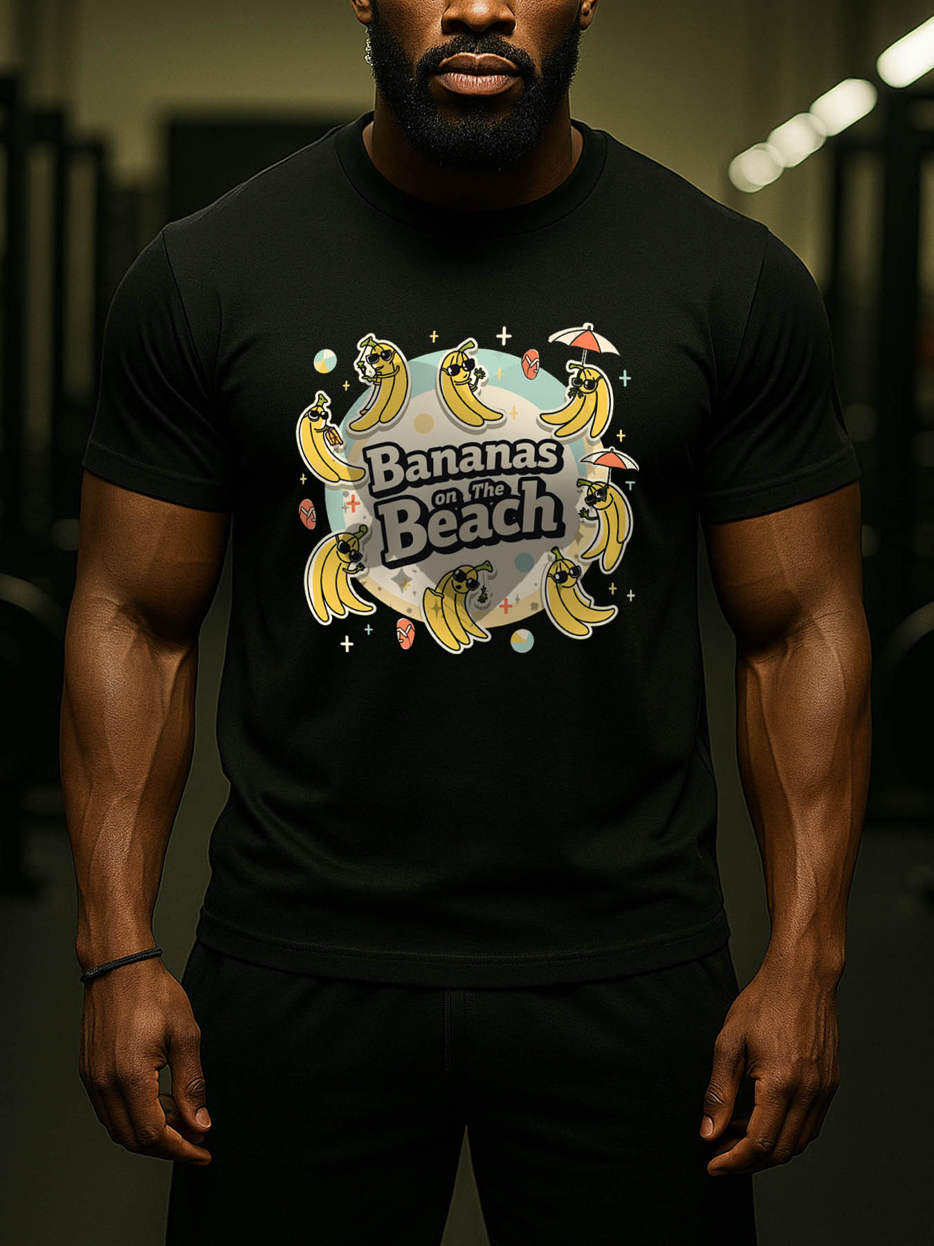 RTTMALL Caribbean Island Beach Palm Banana Print Casual Breathable Quick-Dry 100% Cotton T-Shirt for Men