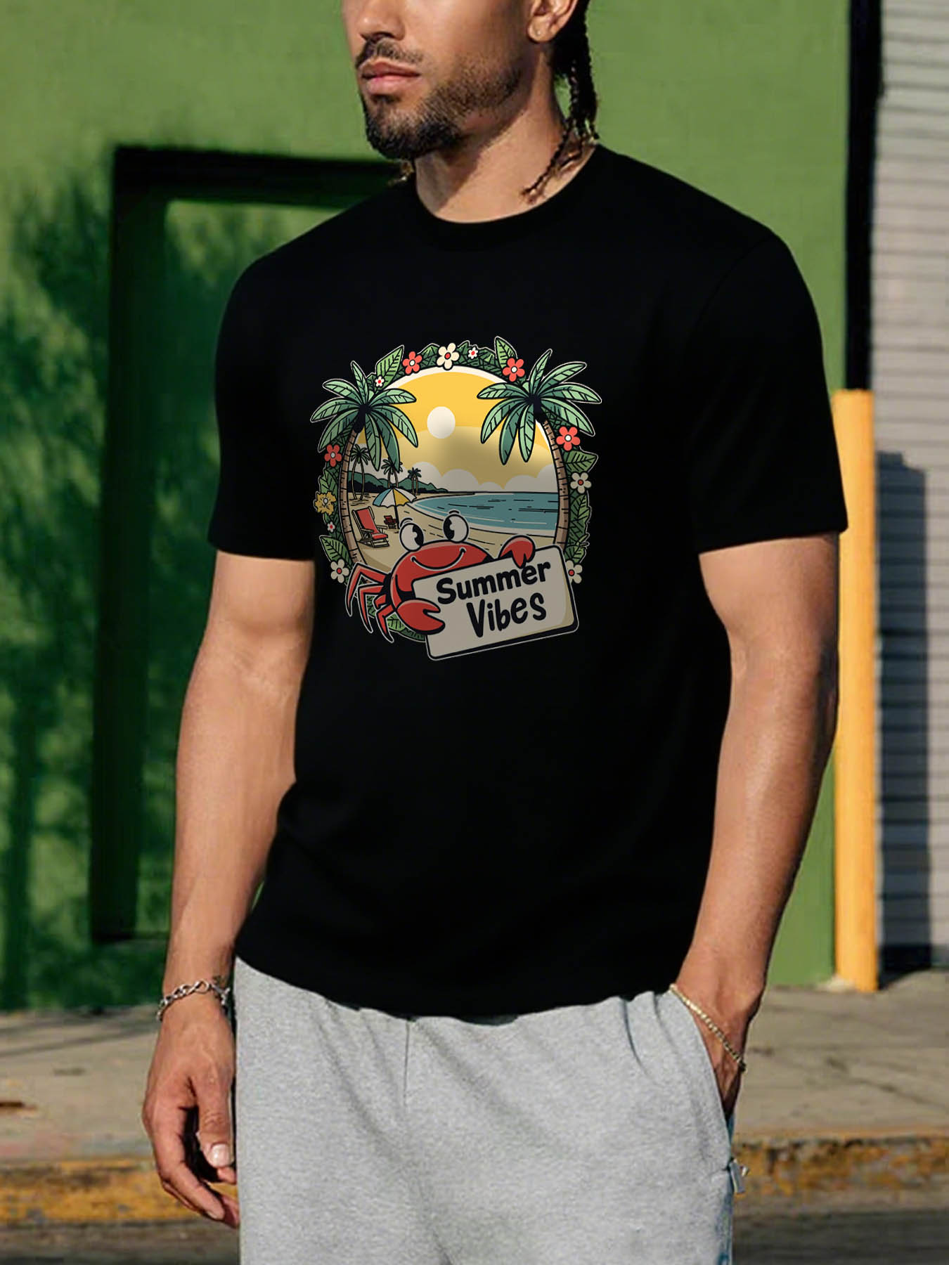 RTTMALL Caribbean Island Beach Printed Cotton Men's T-Shirts Casual Summer Graphic Tees