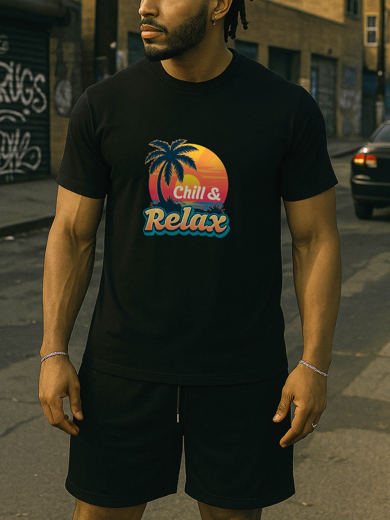 RTTMALL Men's 100% Cotton Black T-Shirt with Caribbean Floral Island Beach Print