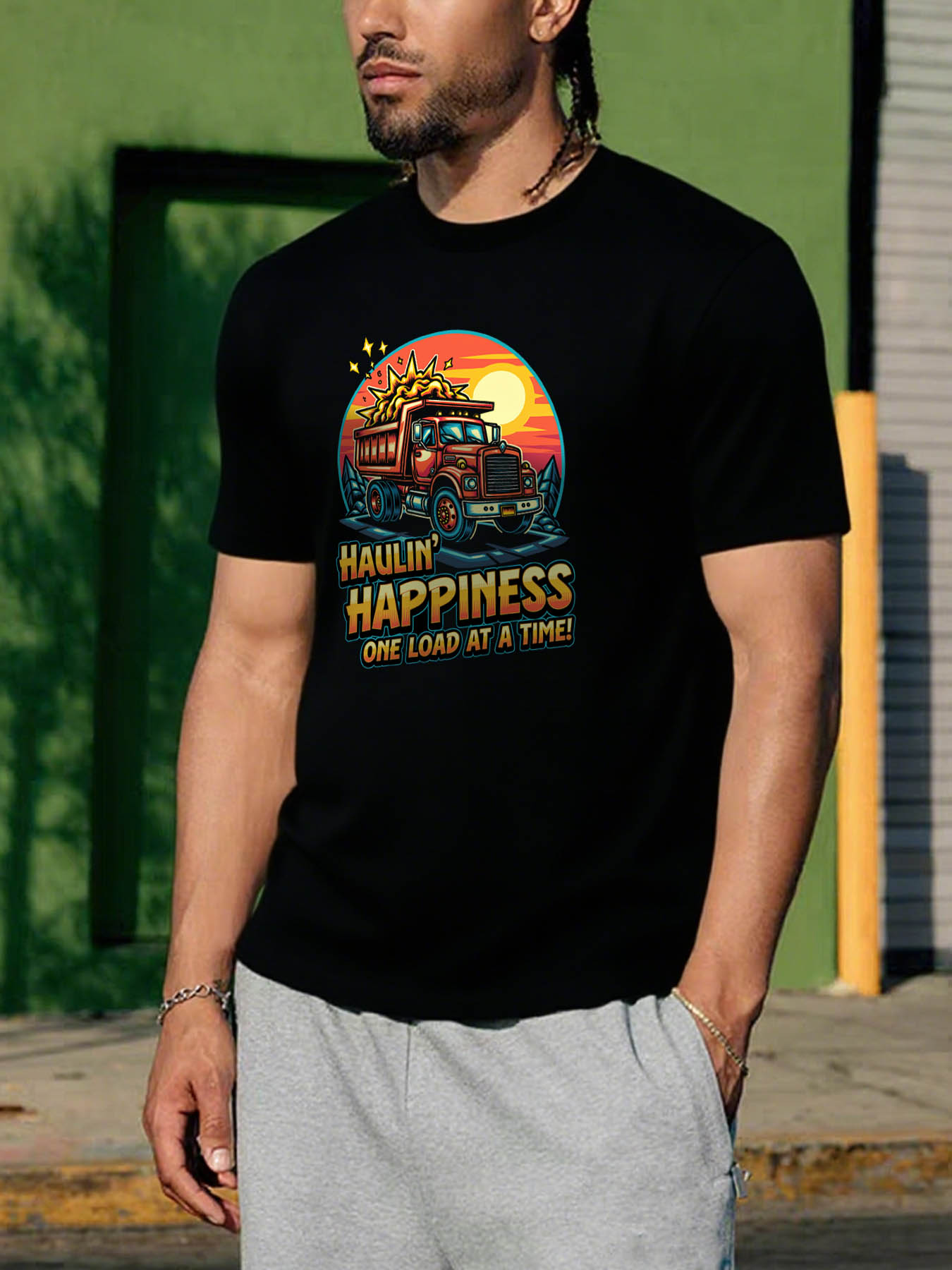 RTTMALL Caribbean Island Beach Print Casual Cotton T-Shirts for Men, Breathable Machine Washable Summer Graphic Tees with Bold Star Print Comfortable Fit Perfect Vacation Gift