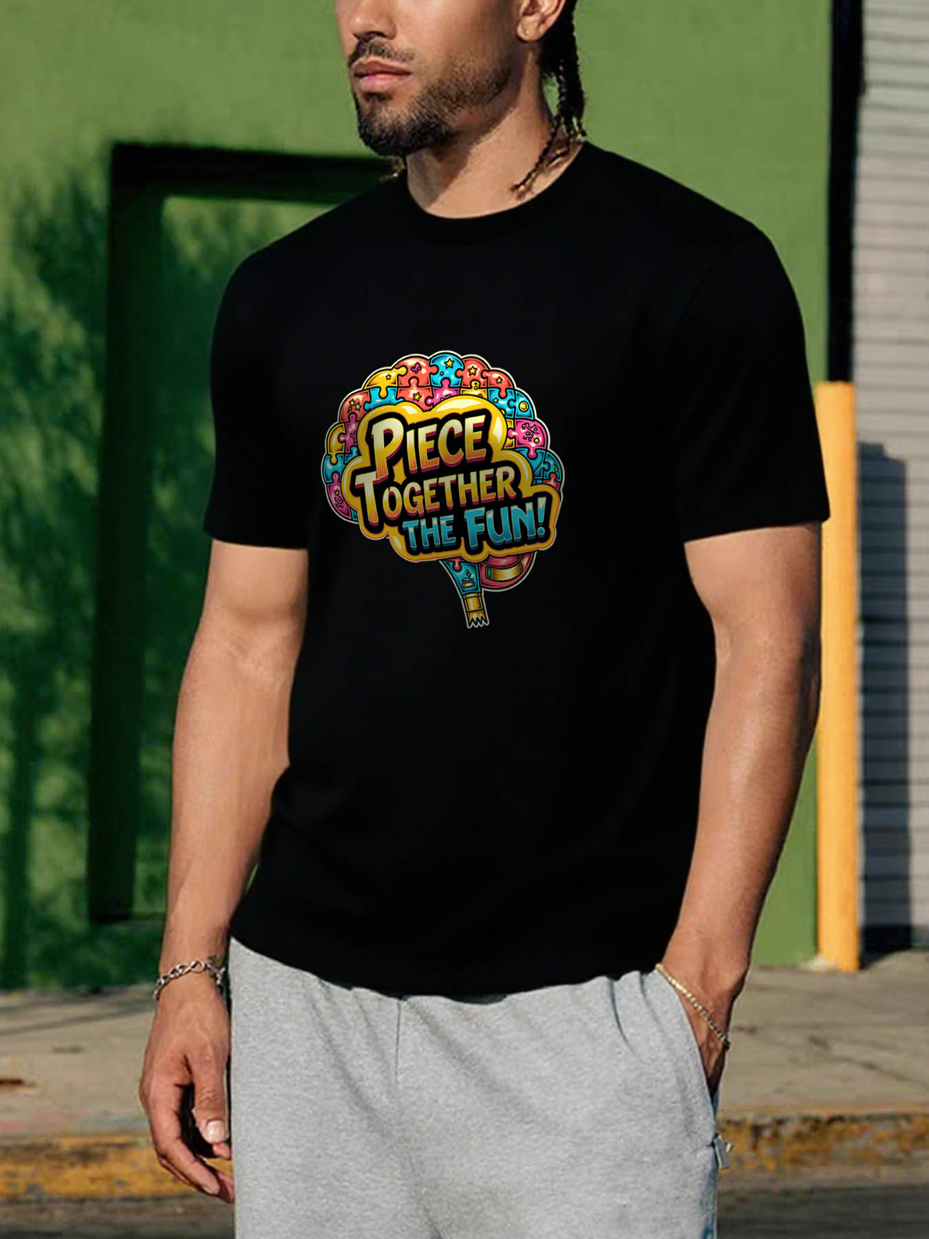 RTTMALL Caribbean Island Beach Printed Cotton Men's T-Shirt, Neon Skull Vintage Style Purple Blue Colorblock Casual Summer Tee for All Season