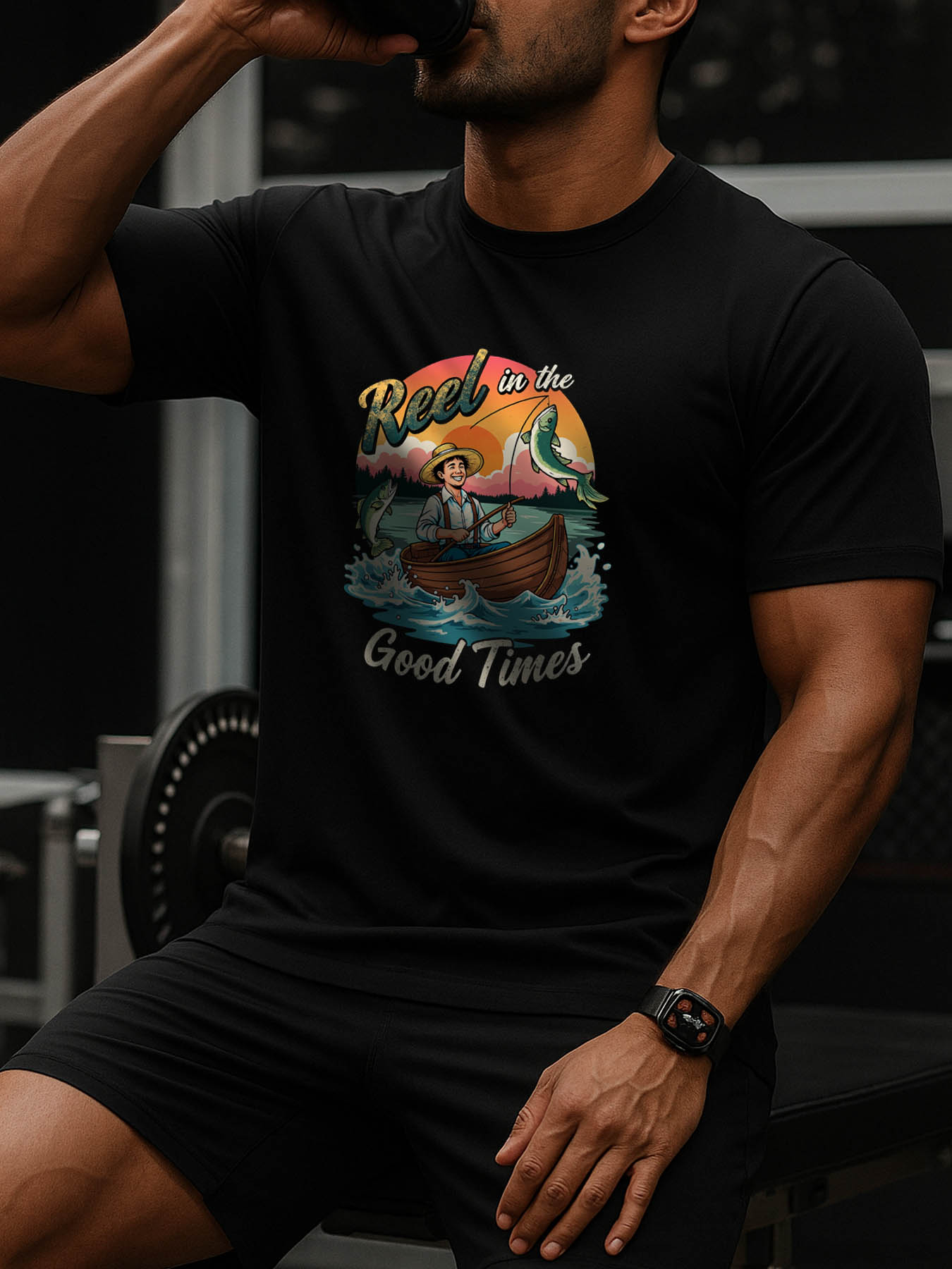 Men's Vintage Fishing Printed RTTMALL Caribbean Vacation Casual Cotton T-Shirt