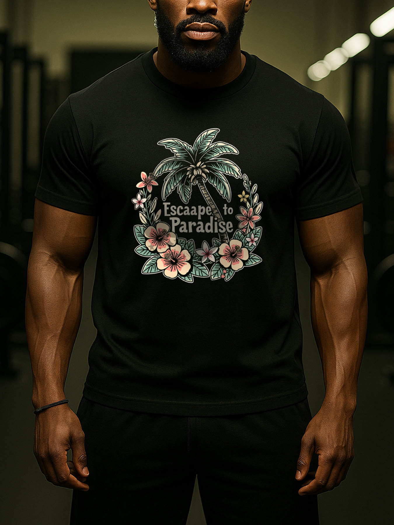 Men's 100% Cotton RTTMALL Printed T-Shirt, Palm Tree Floral Beach Summer Casual Tee for Caribbean & Central American Island Getaways