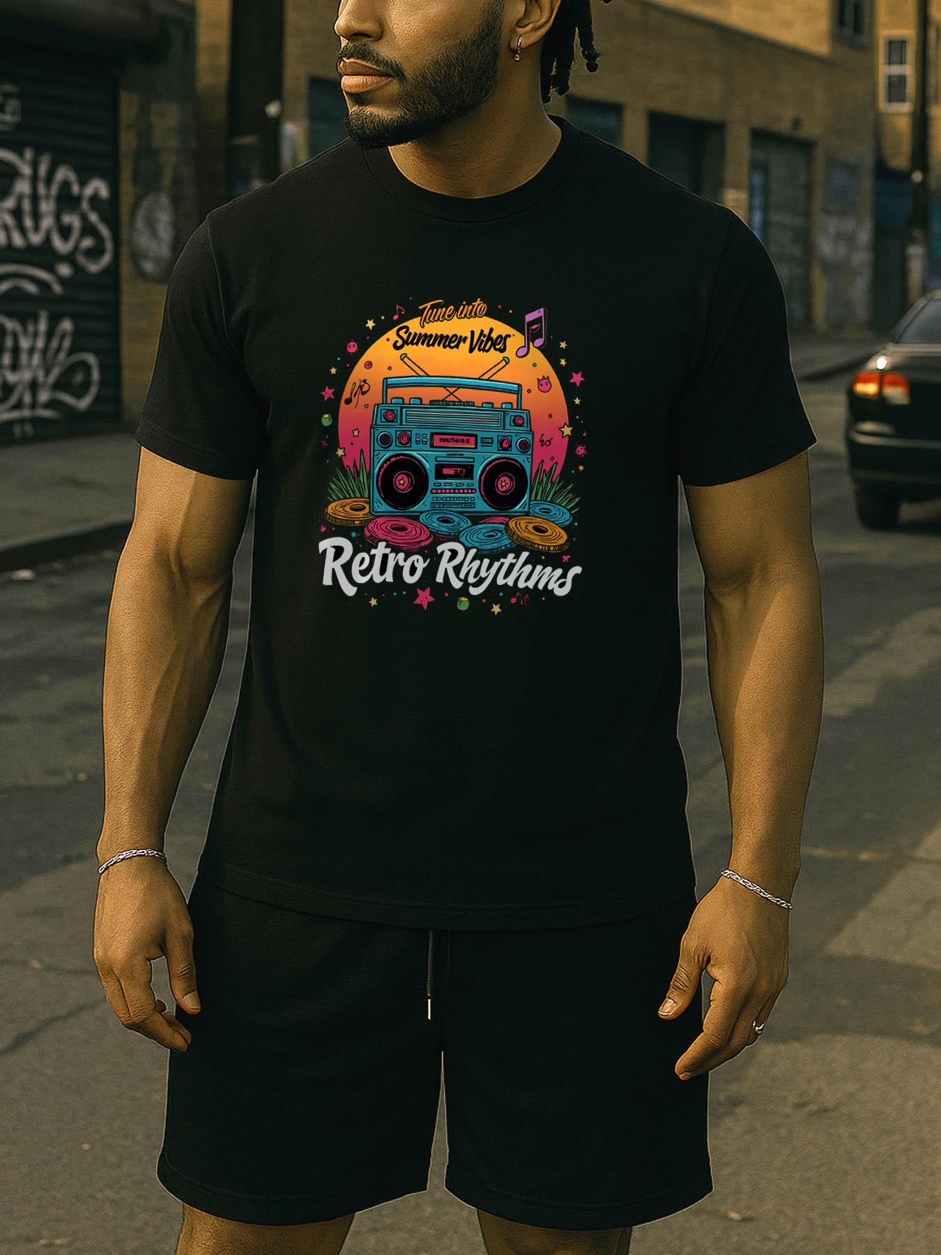 Men's RTTMALL Printed Cotton T-Shirts, Vintage Street Style Casual Beach Tees for Caribbean Island Summer Vibes