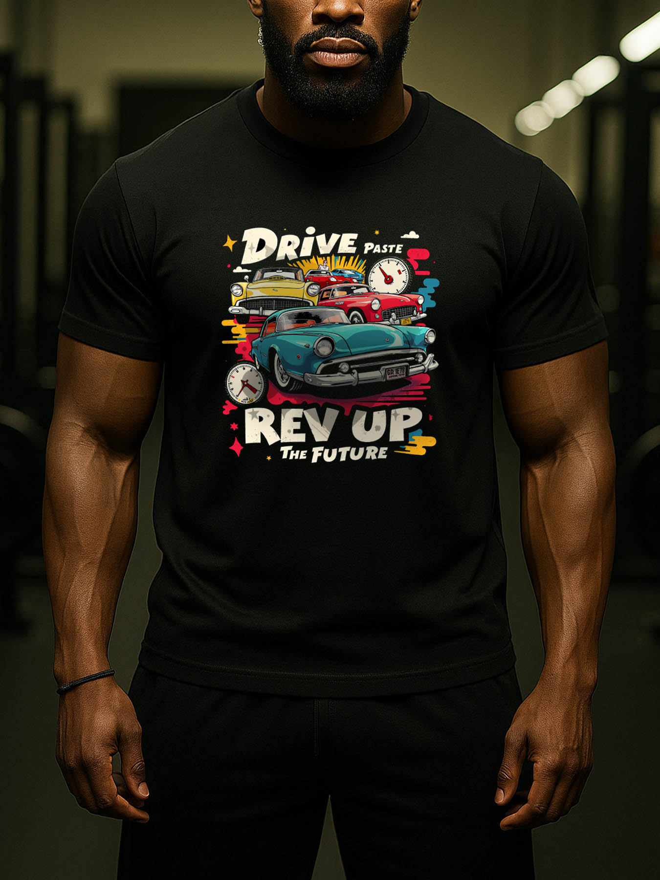 RTTMALL Caribbean Island Beach Casual Cotton Printed Men's T-Shirt with Vintage Car Abstract Street Style Prints