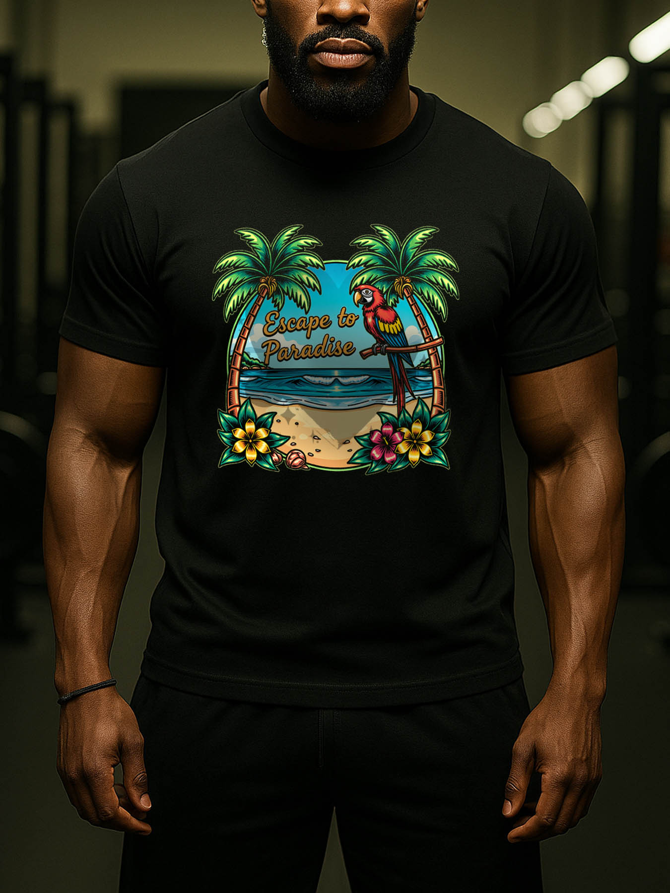 RTTMALL Caribbean Island Beach Printed Cotton Casual T-Shirts for Men