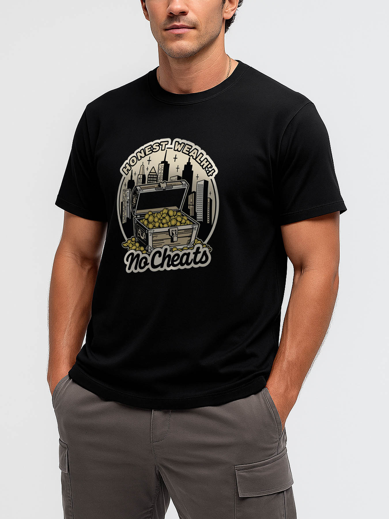 Men's 100% Cotton "Money Never Sleeps" Printed RTTMALL T-Shirt, Casual Beach Caribbean Summer Graphic Tee, Machine Washable Streetwear