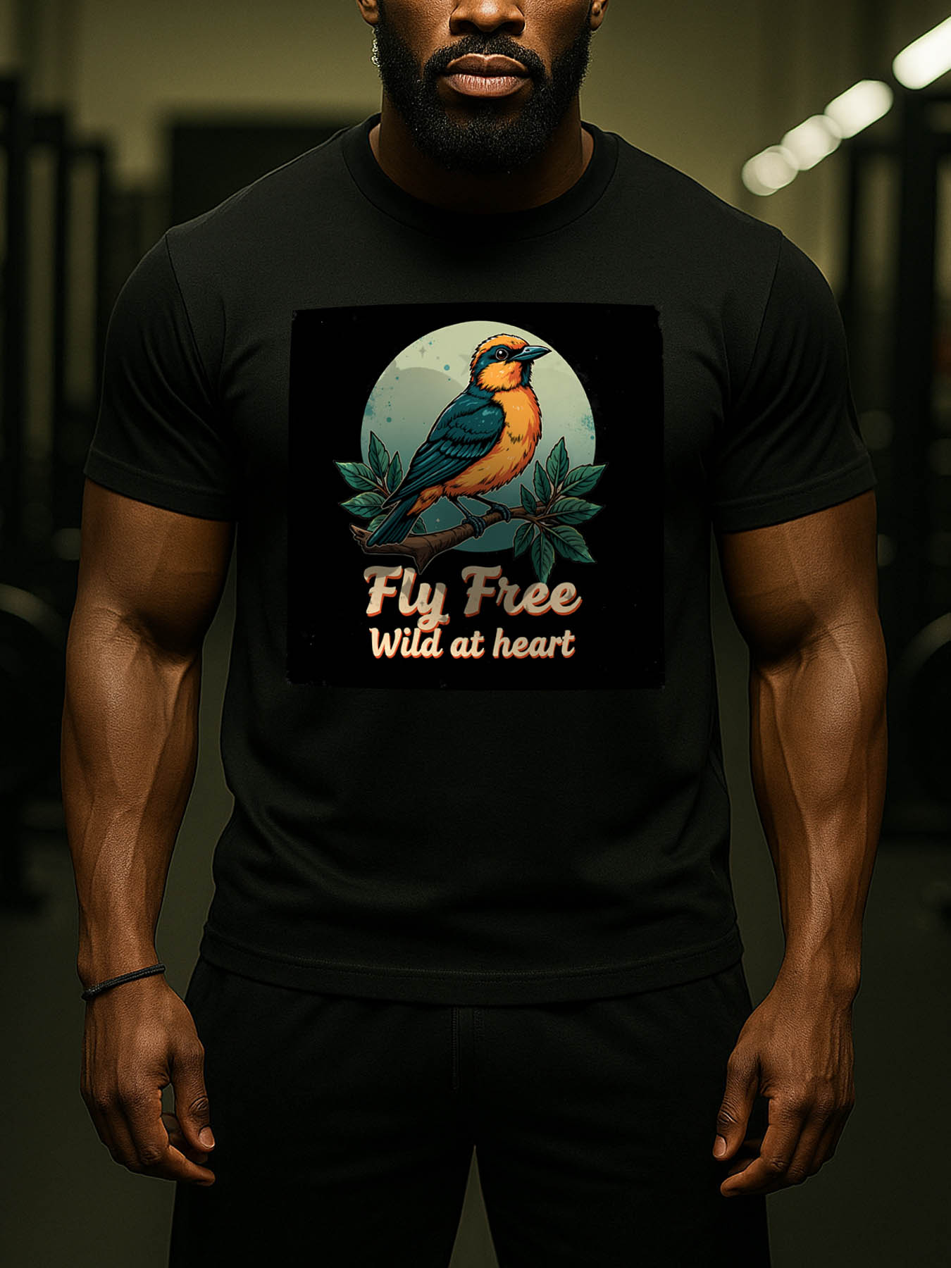 Men's 100% Cotton RTTMALL Printed T-Shirt, Casual Beach Streetwear Tees with Vintage Bird Pattern, Machine Washable Heavyweight Island Style Shirts for Caribbean Summer Trips