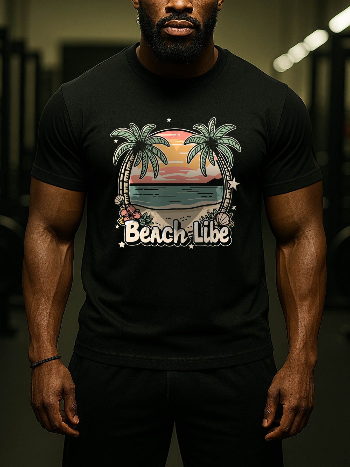 RTTMALL Caribbean Island Beach Print Casual Summer Cotton T-Shirts for Men, Breathable Comfort Fit Workout Gym Basketball Outdoor Tees
