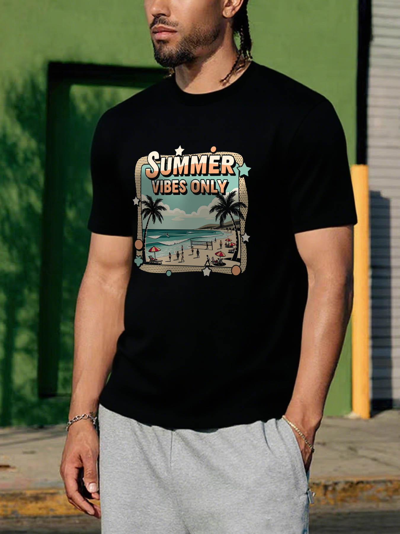 RTTMALL Caribbean Island Vacation Printed Casual Cotton T-Shirt for Men, Summer Beach Wear