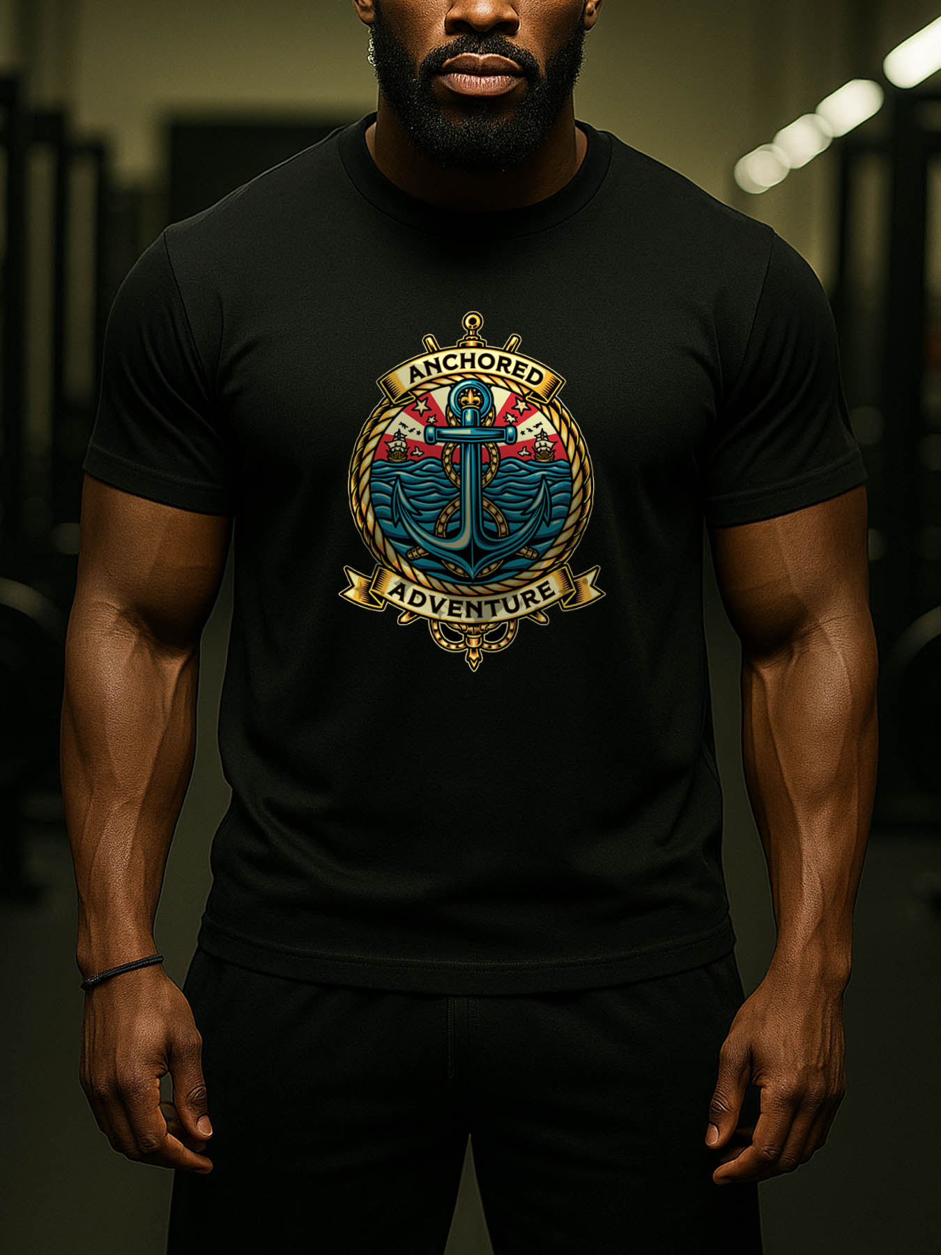 RTTMALL Caribbean Island Vacation Printed Cotton T-Shirts for Men, Vintage Anchor Pattern Casual Summer Beach Tees