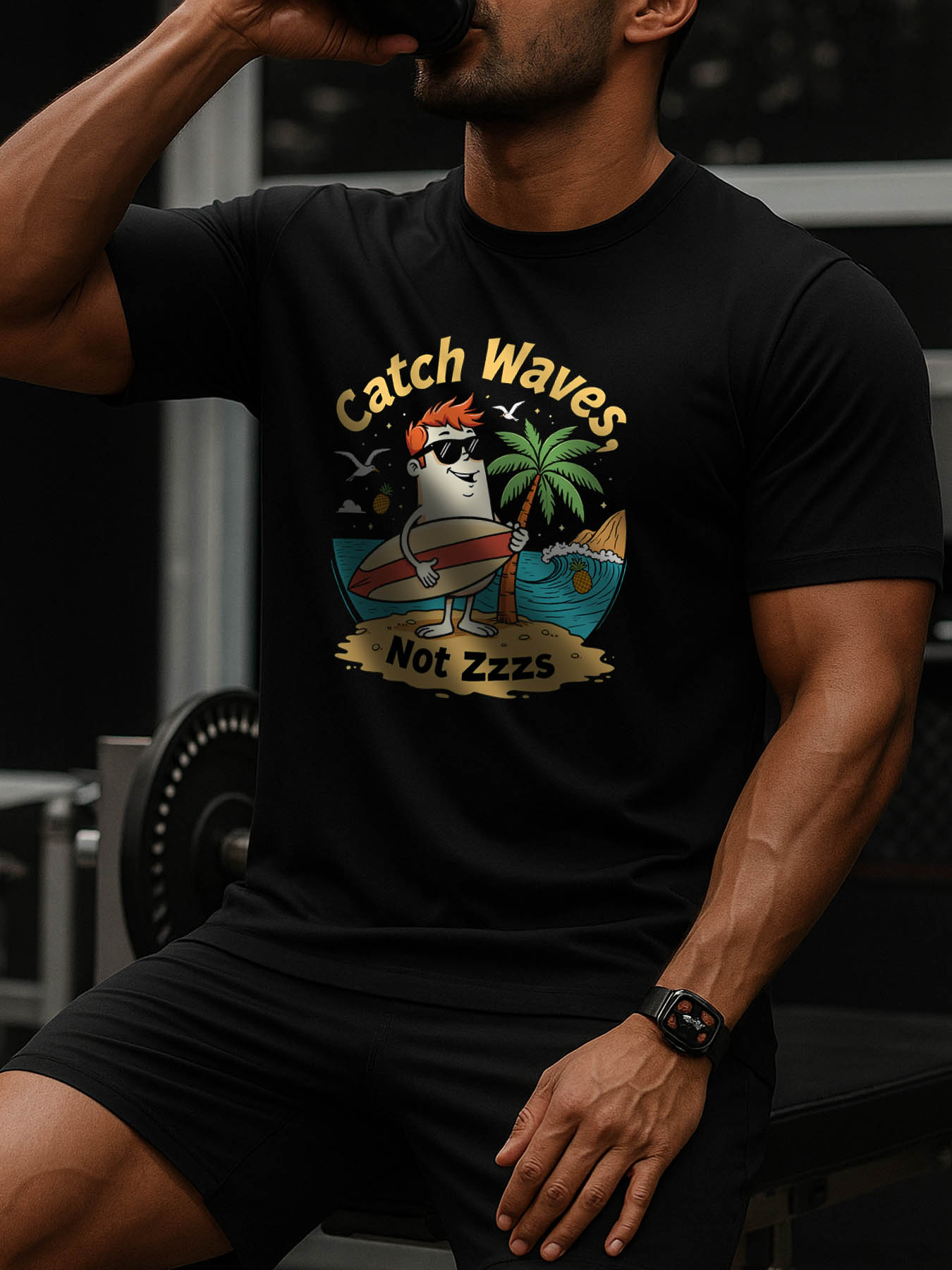 Men's 100% Cotton RTTMALL Printed T-Shirt, Caribbean Beach Island Summer Casual Tee