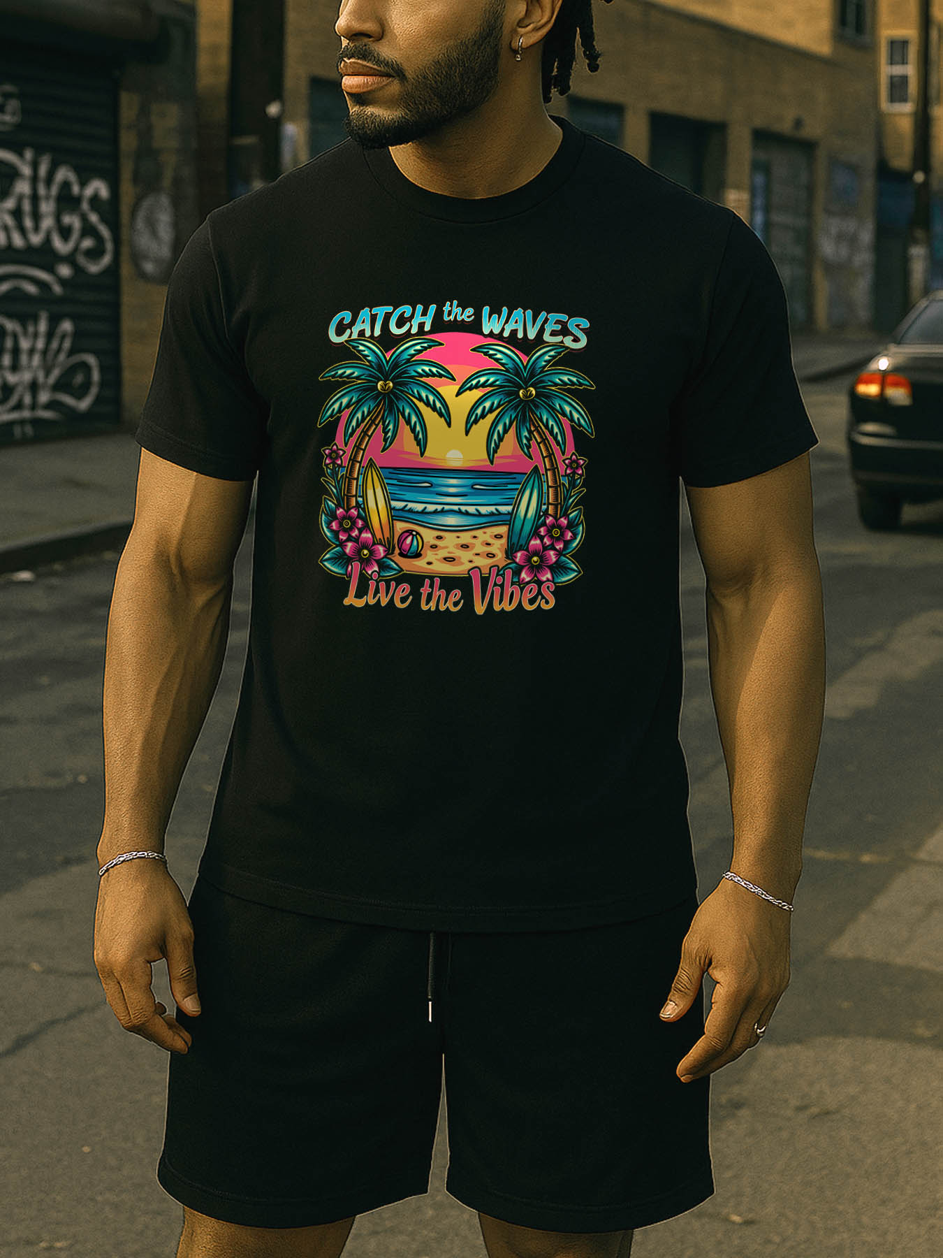 Men's 100% Cotton Machine Washable RTTMALL Printed T-Shirt, Caribbean Beach Summer Casual Graphic Tees